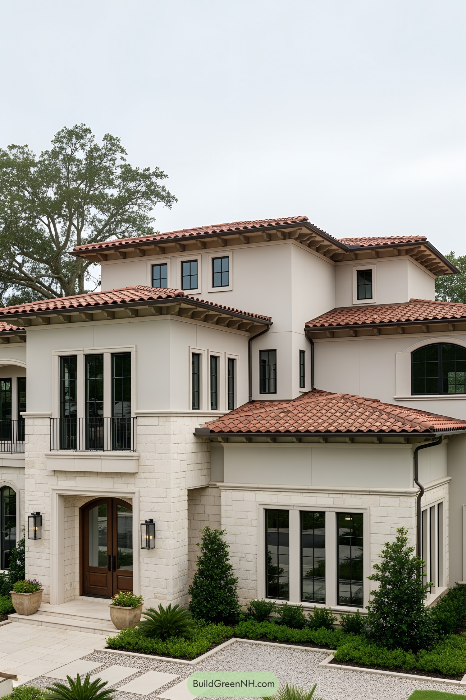 Modern Mediterranean house with terracotta roof and elegant facade