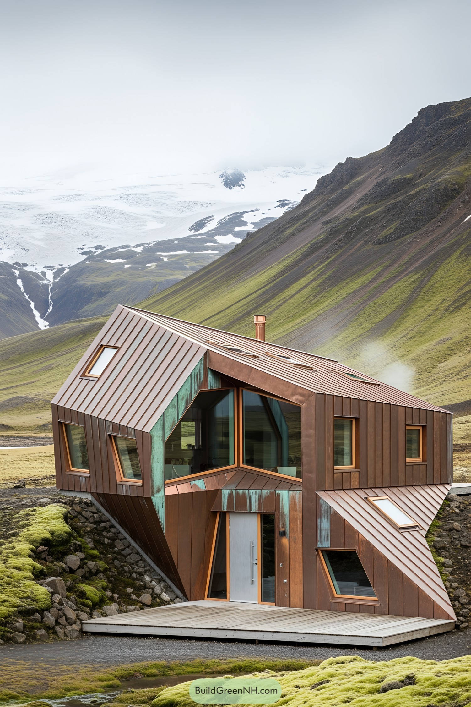 A uniquely angular cottage in the Icelandic mountains