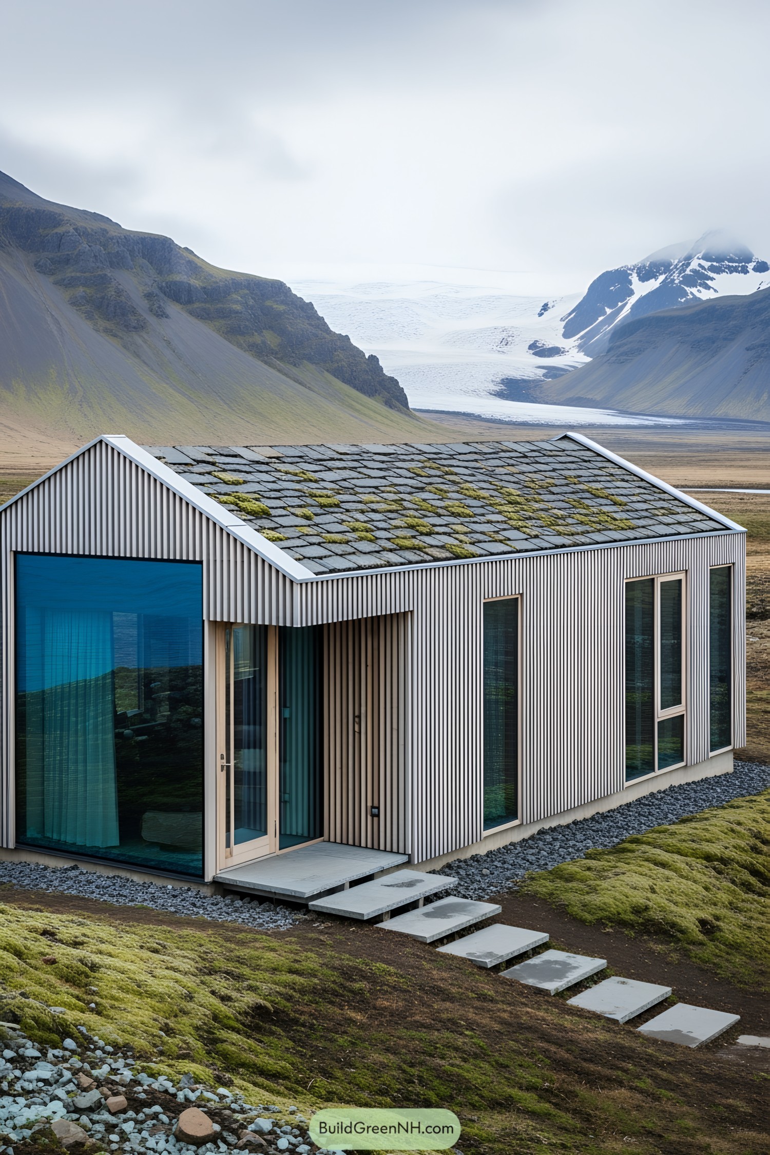 A sleek, modern cottage nestled in Iceland’s rugged mountains