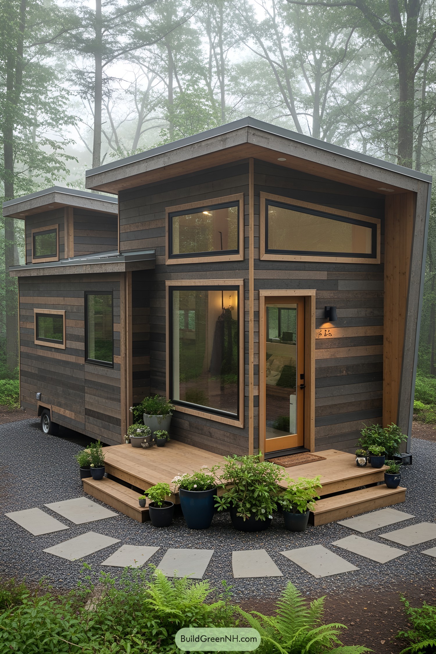 Tiny modern rustic house nestled in the woods