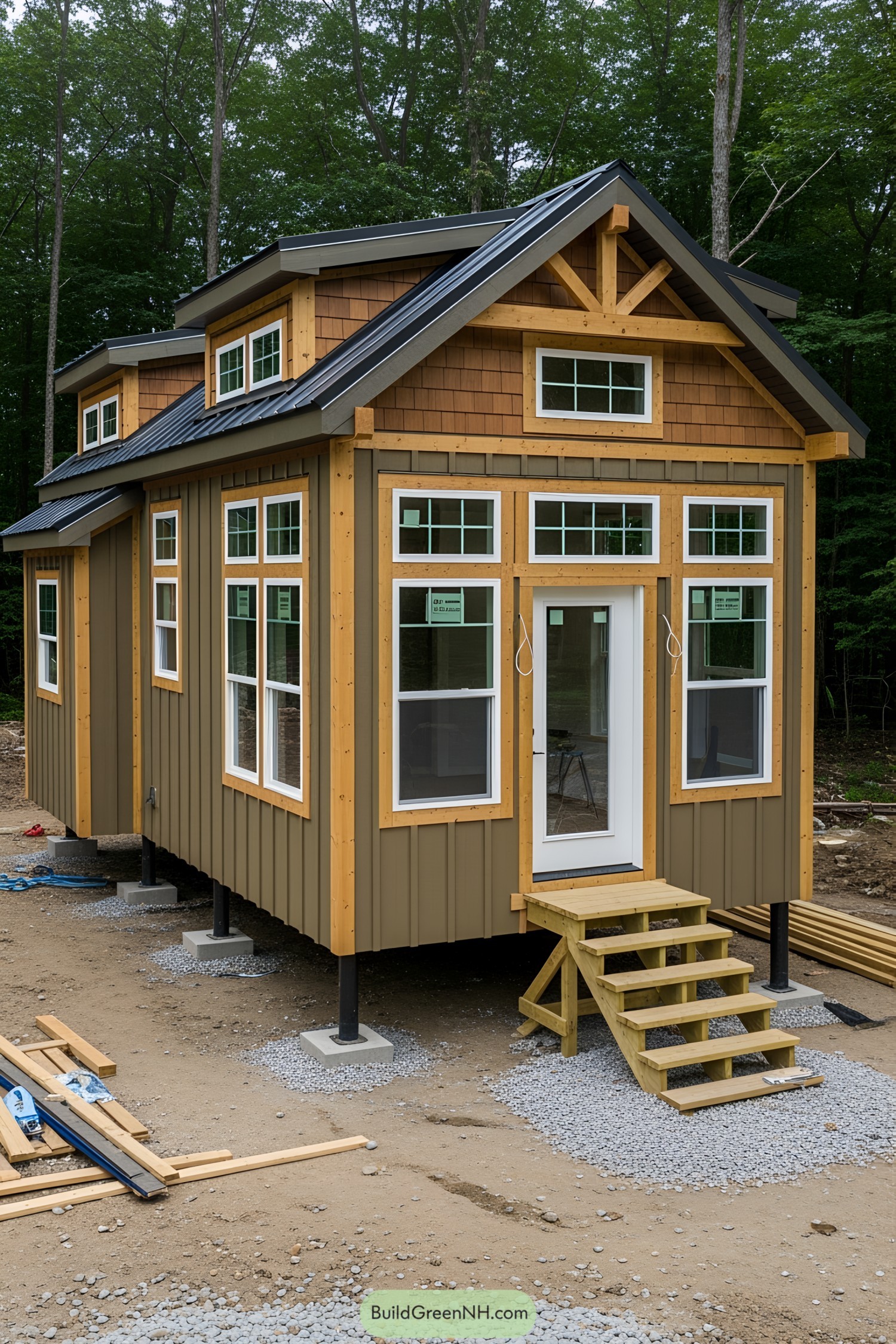 Cozy wooden tiny house with a modern design