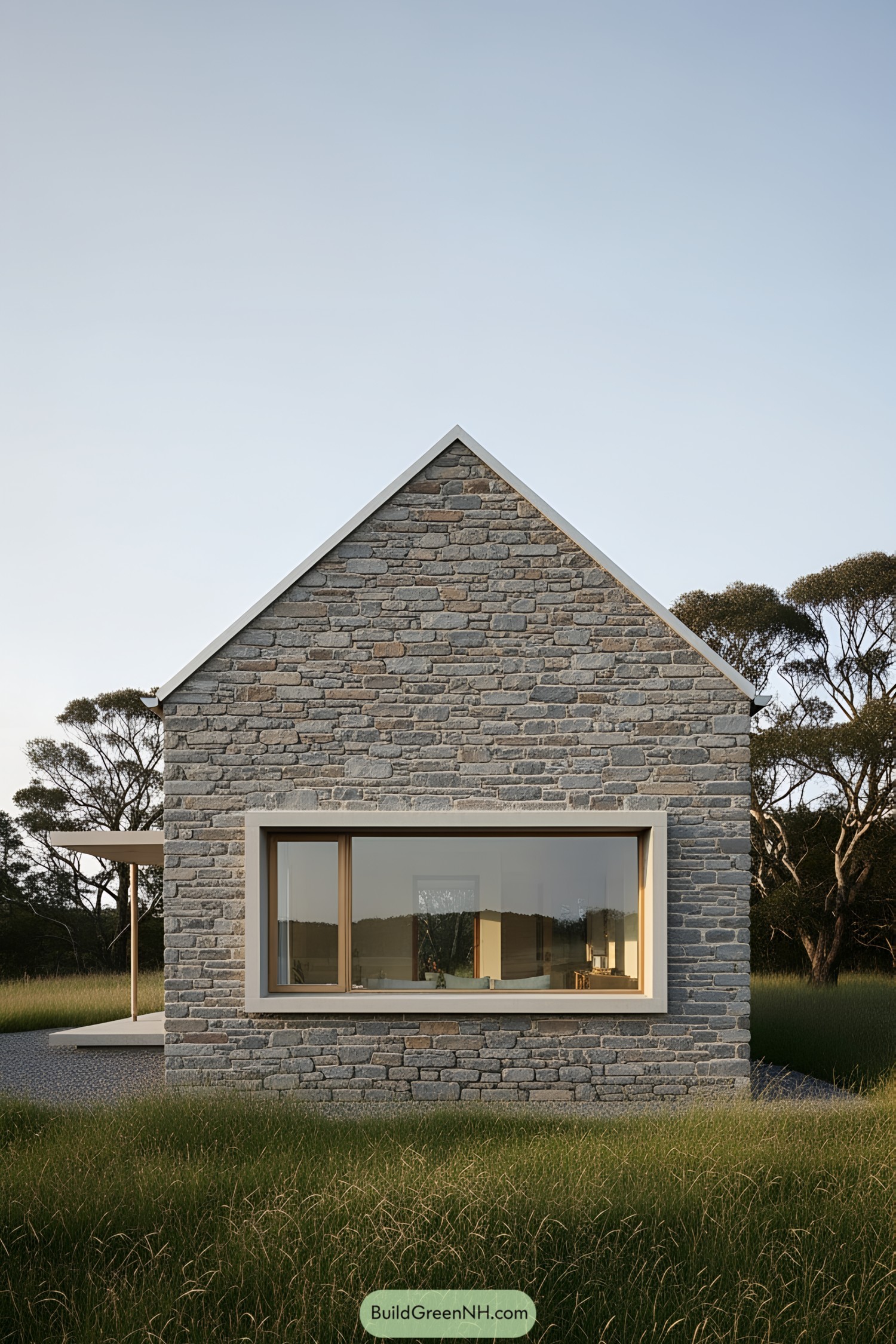 Contemporary stone cottage with a large window