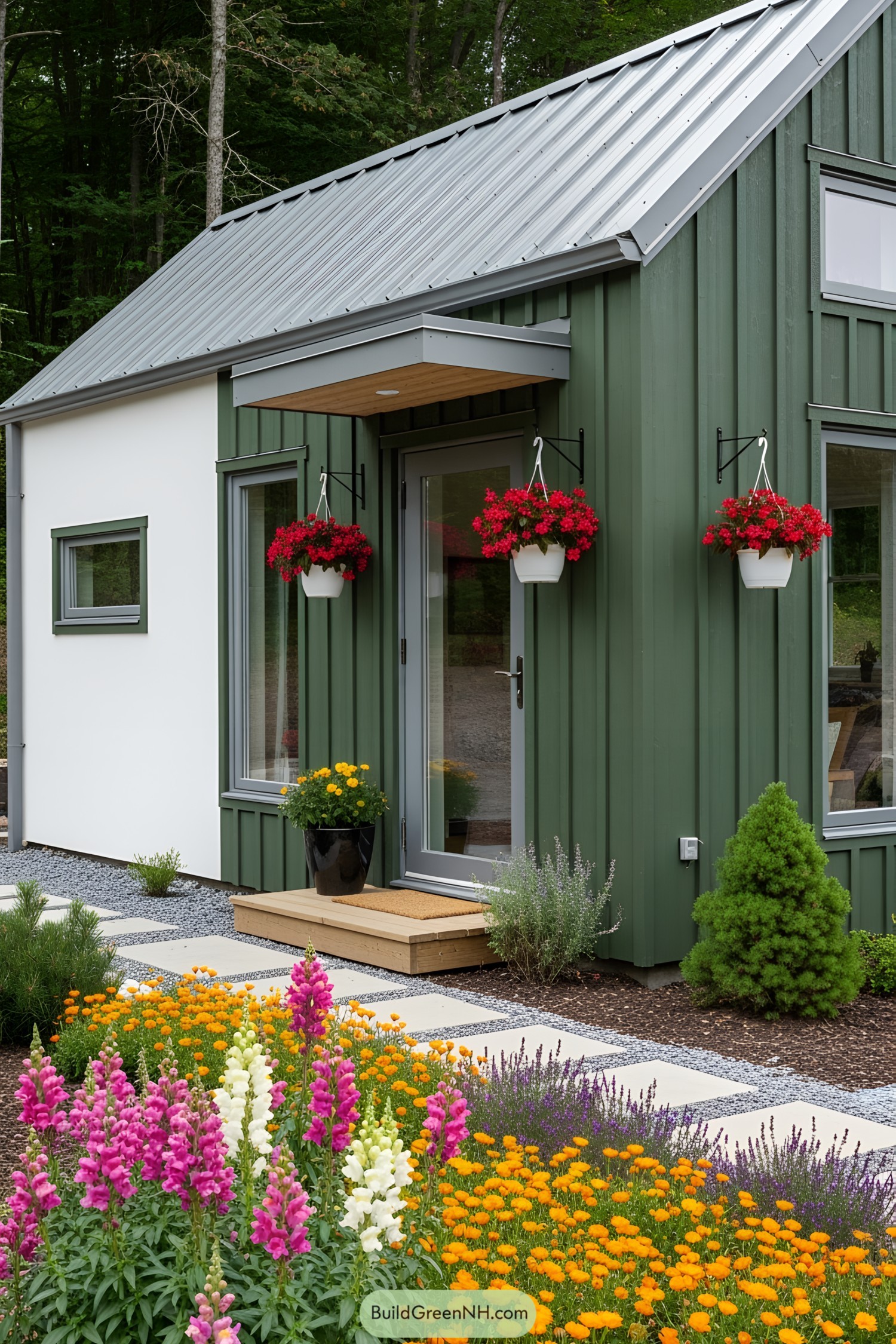 Charming tiny house with vibrant floral decoration