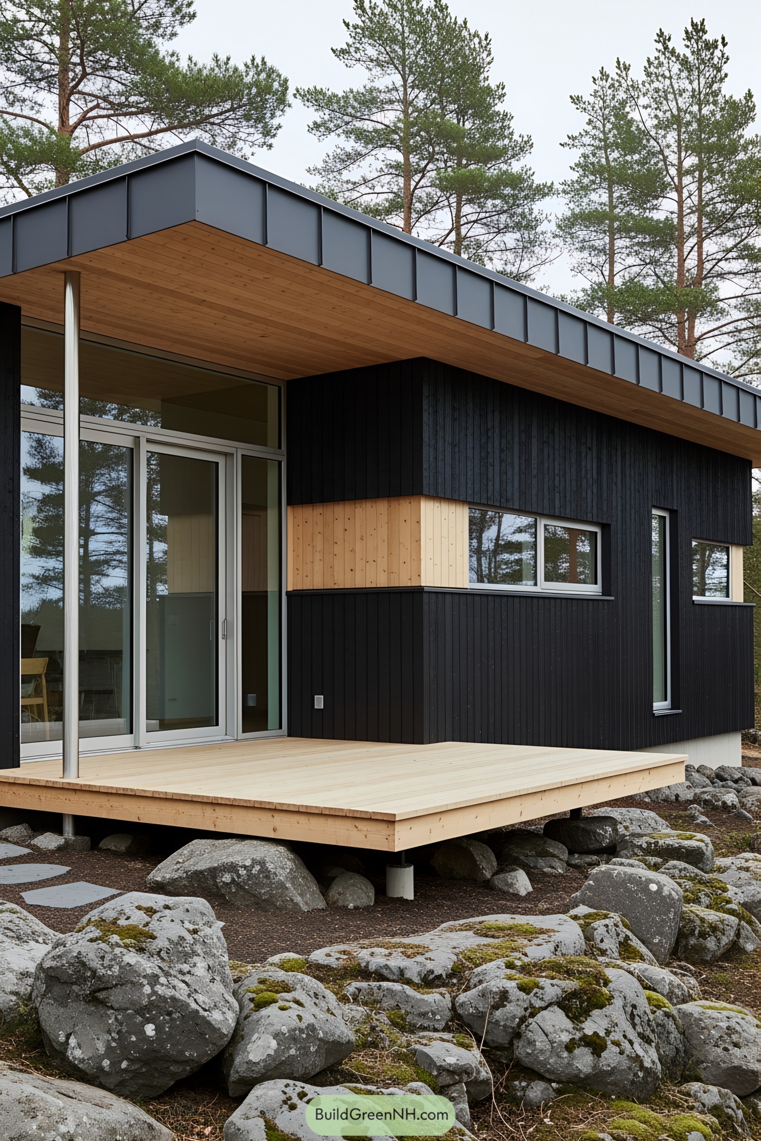 Contemporary wooden house with a large deck