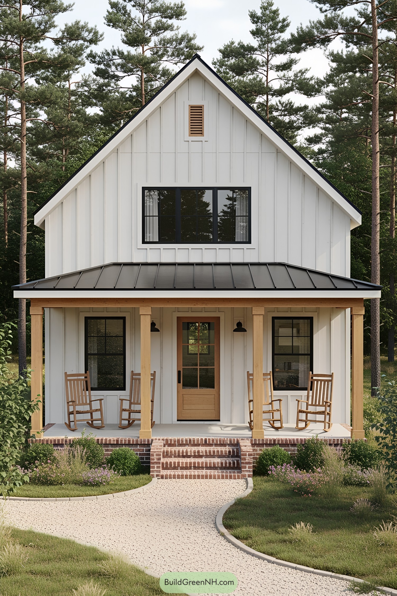Charming white cottage with a cozy porch