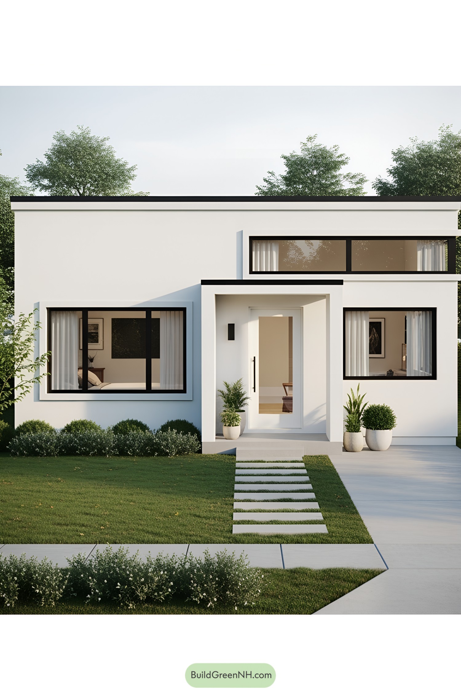 Modern home with clean lines and greenery