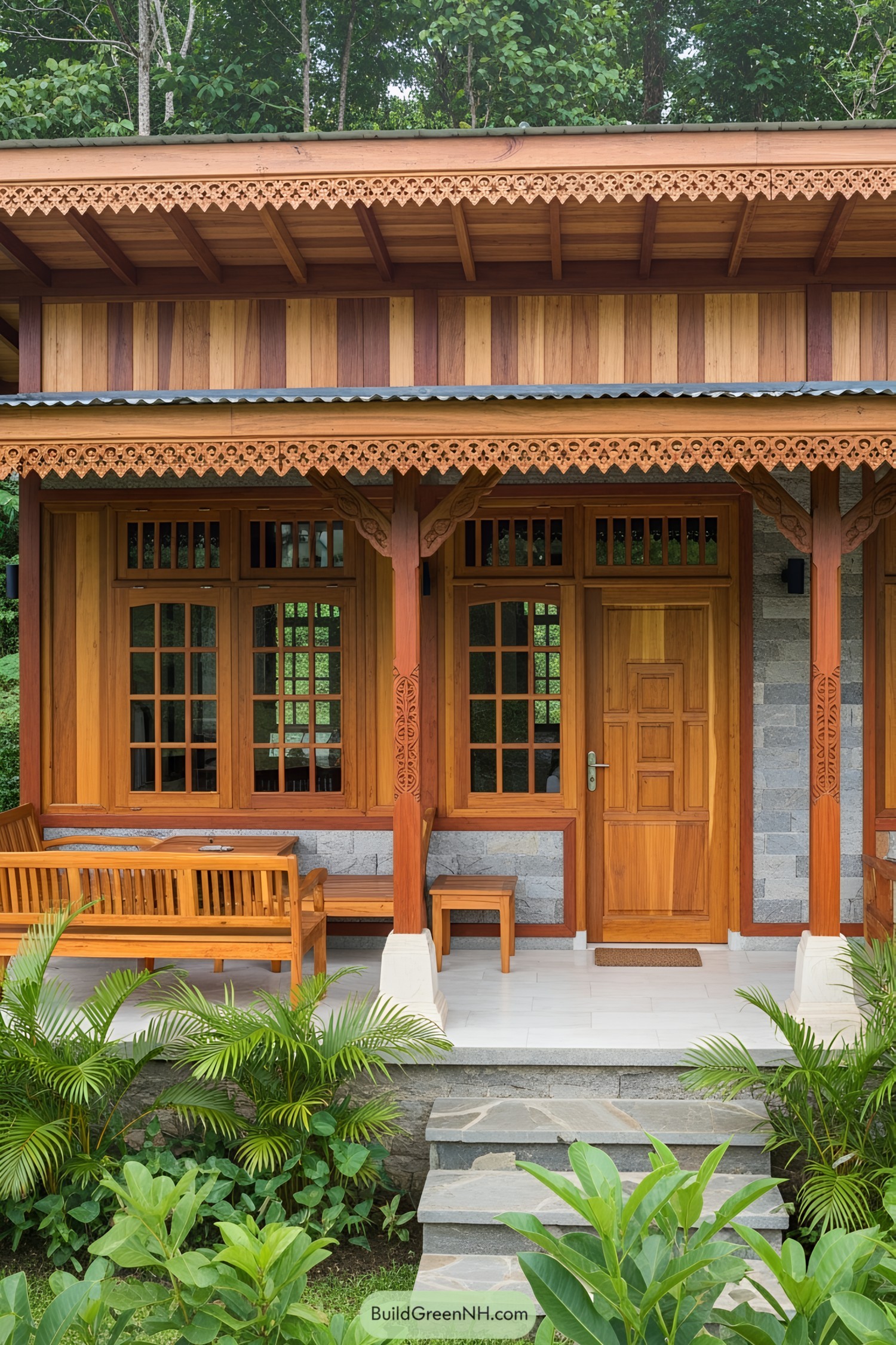 Charming wooden porch of a quaint home