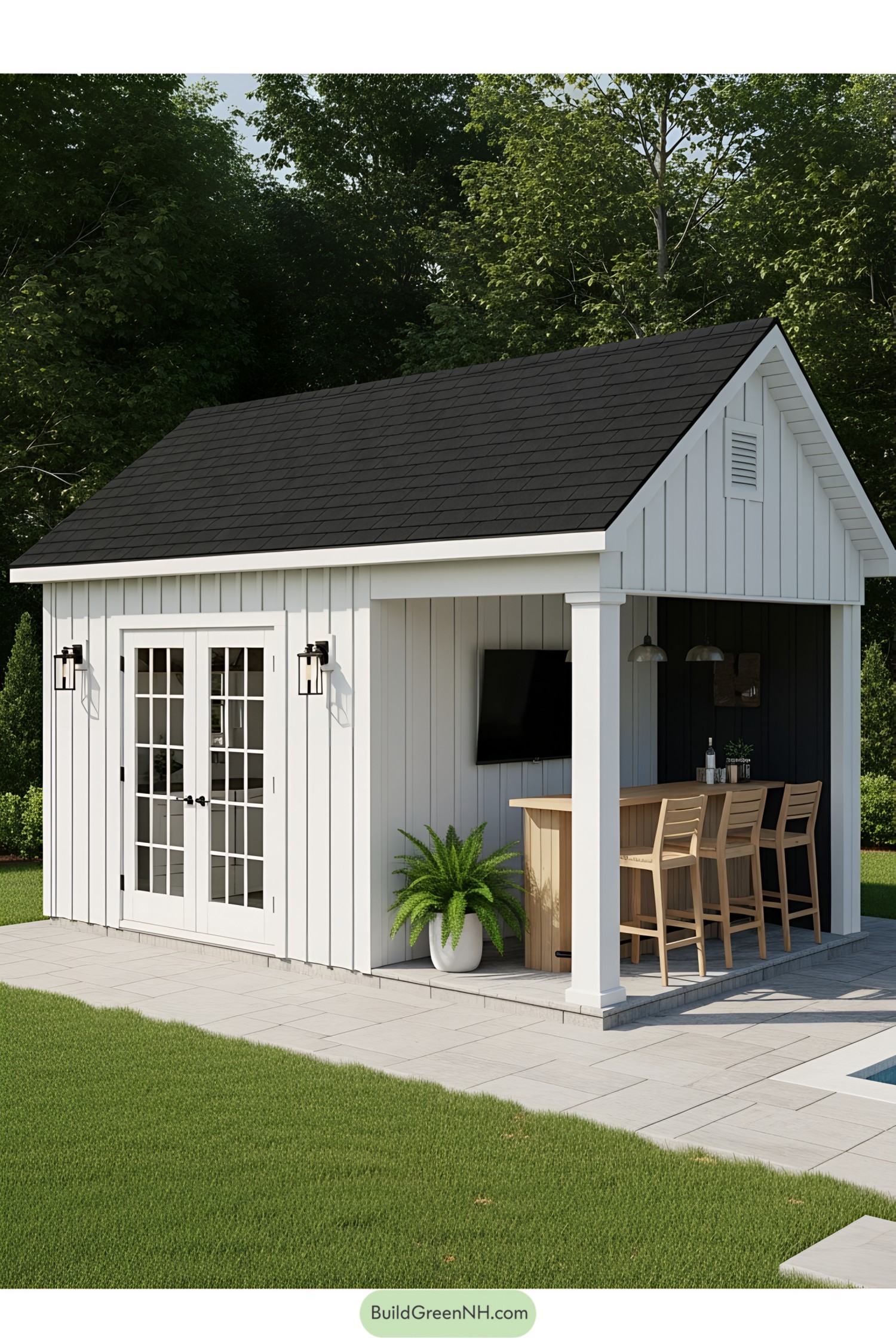 Charming poolside shed with bar and seating
