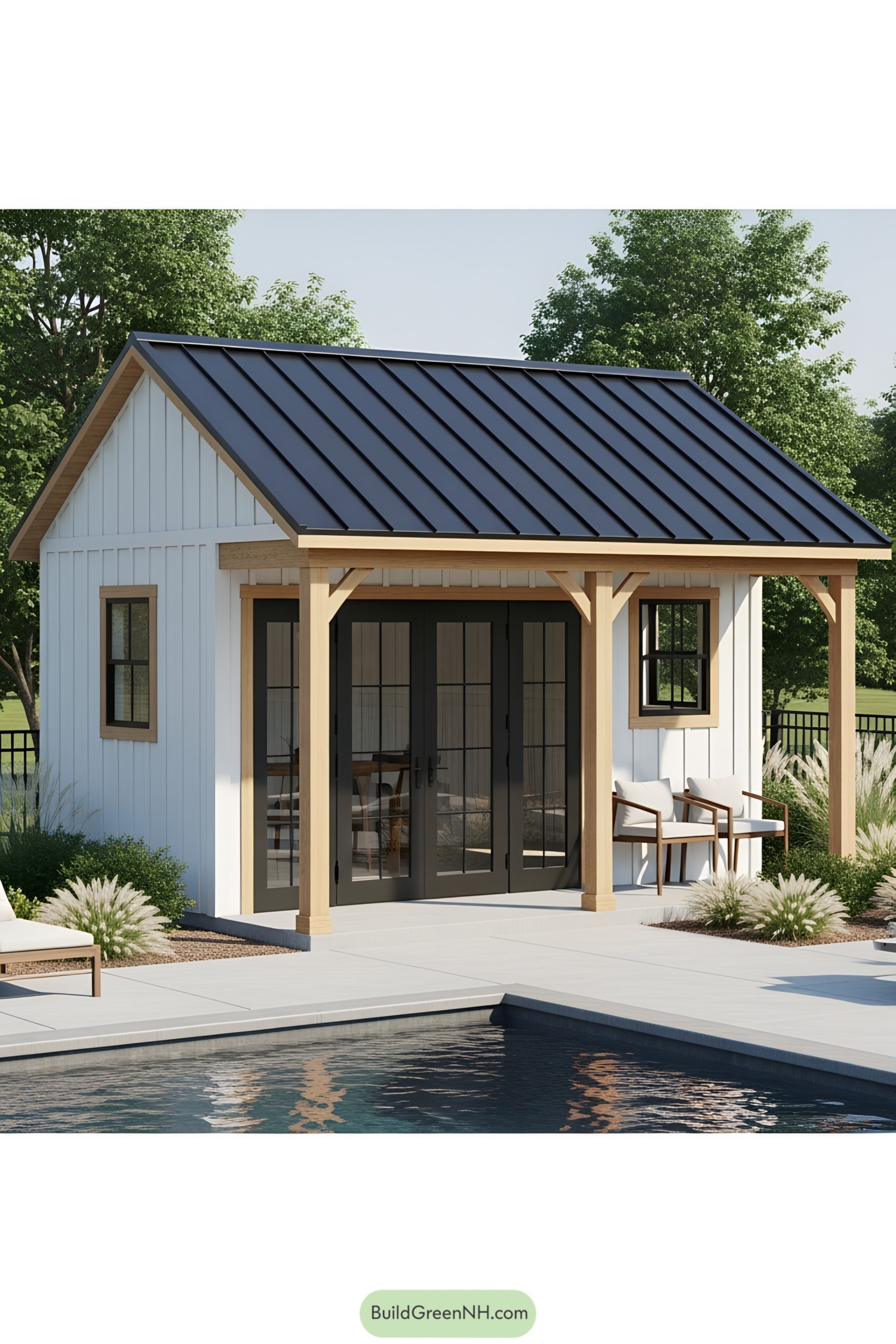 Cozy backyard pool house with modern design