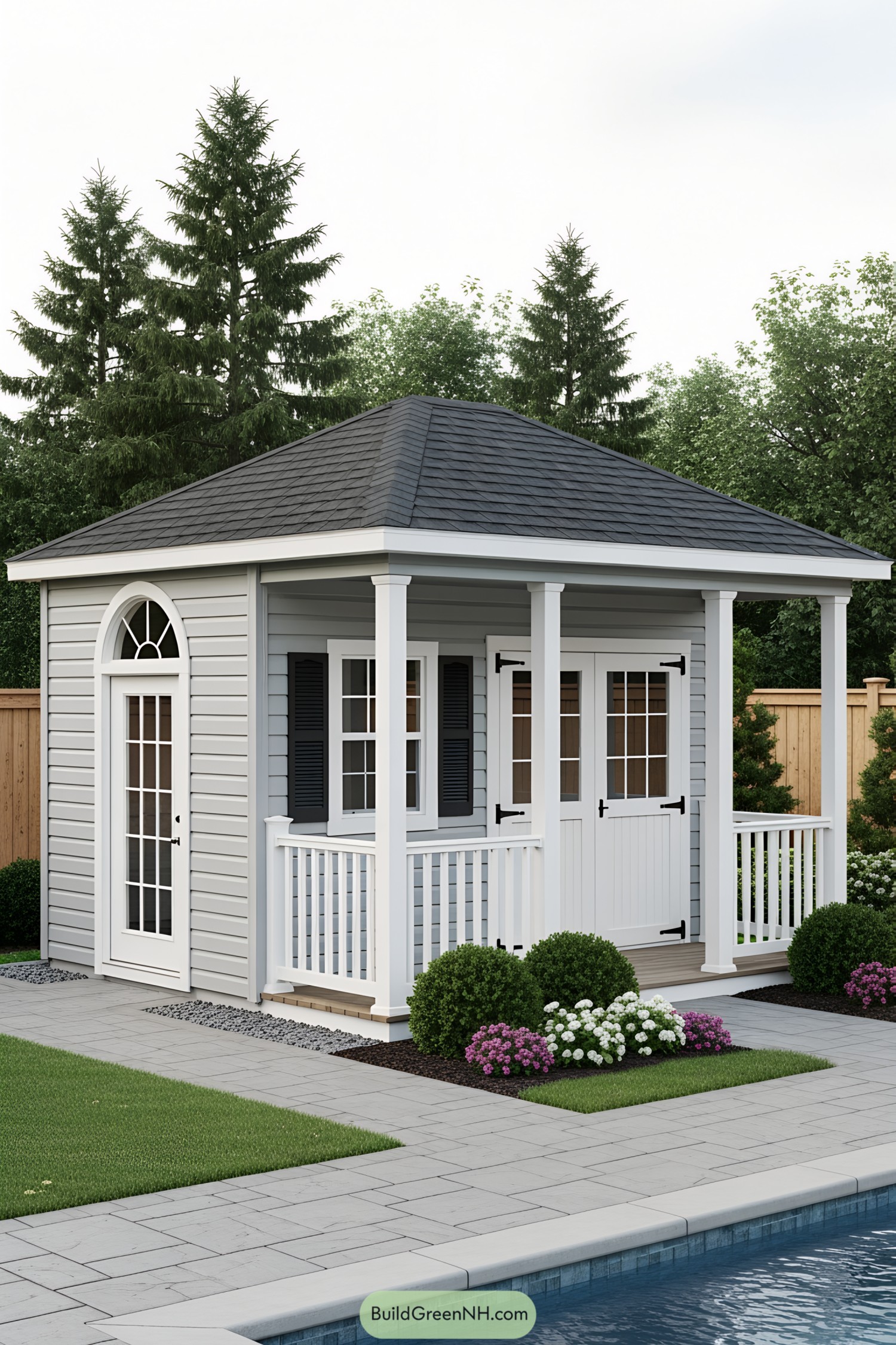 Cozy Poolside Shed with Veranda