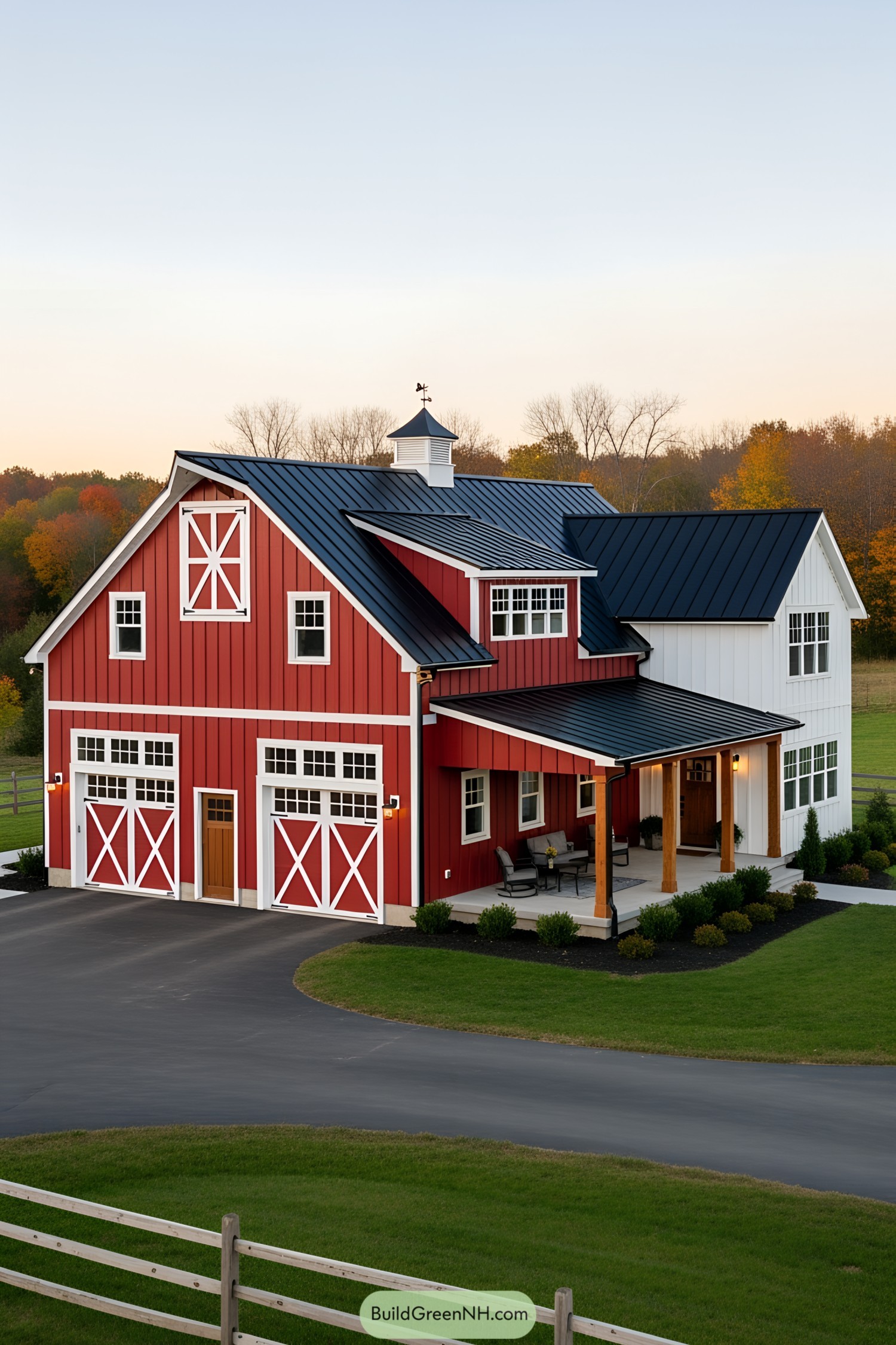 A stylish red barn house with classic charm