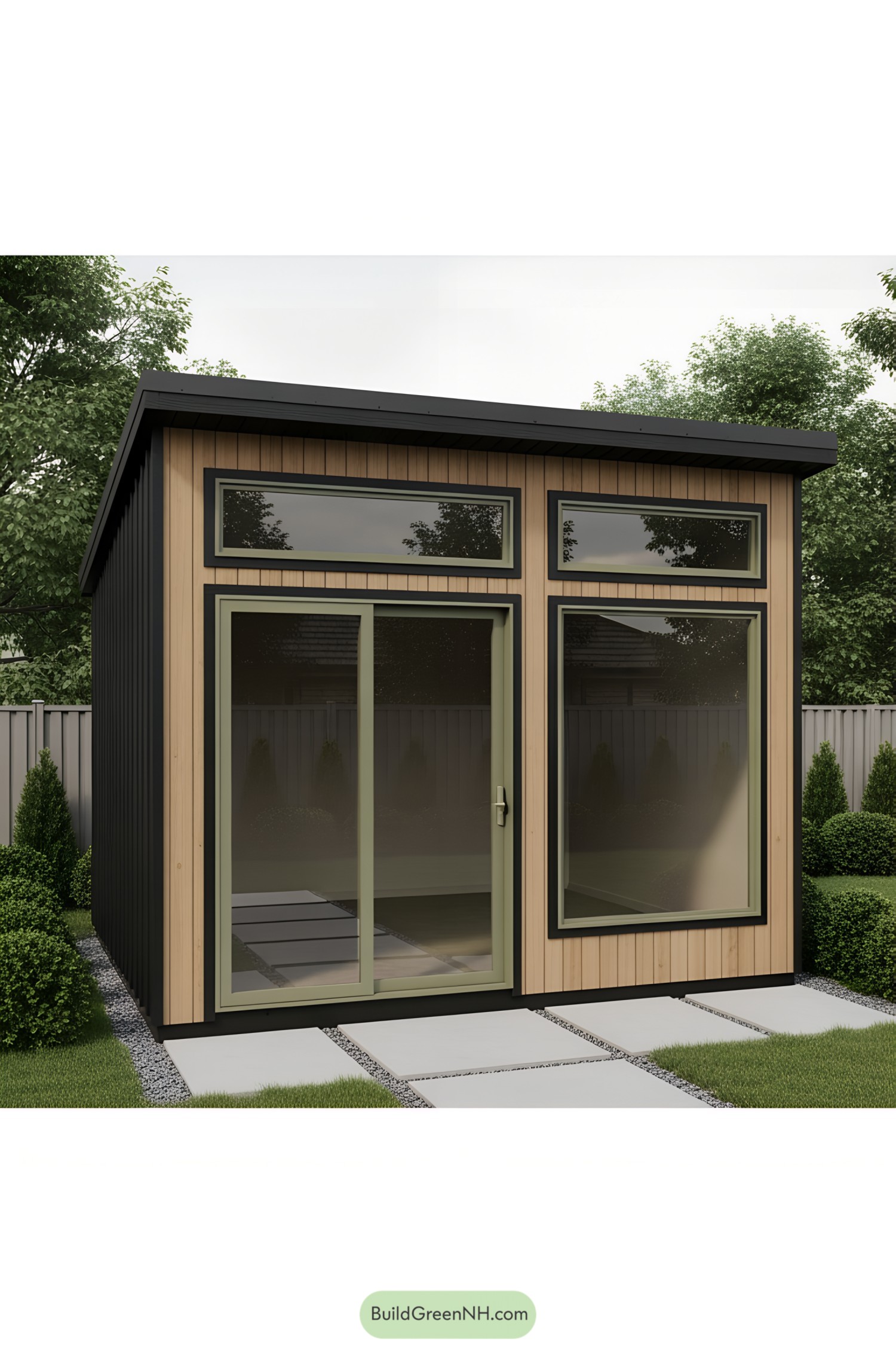 Contemporary shed office with large windows