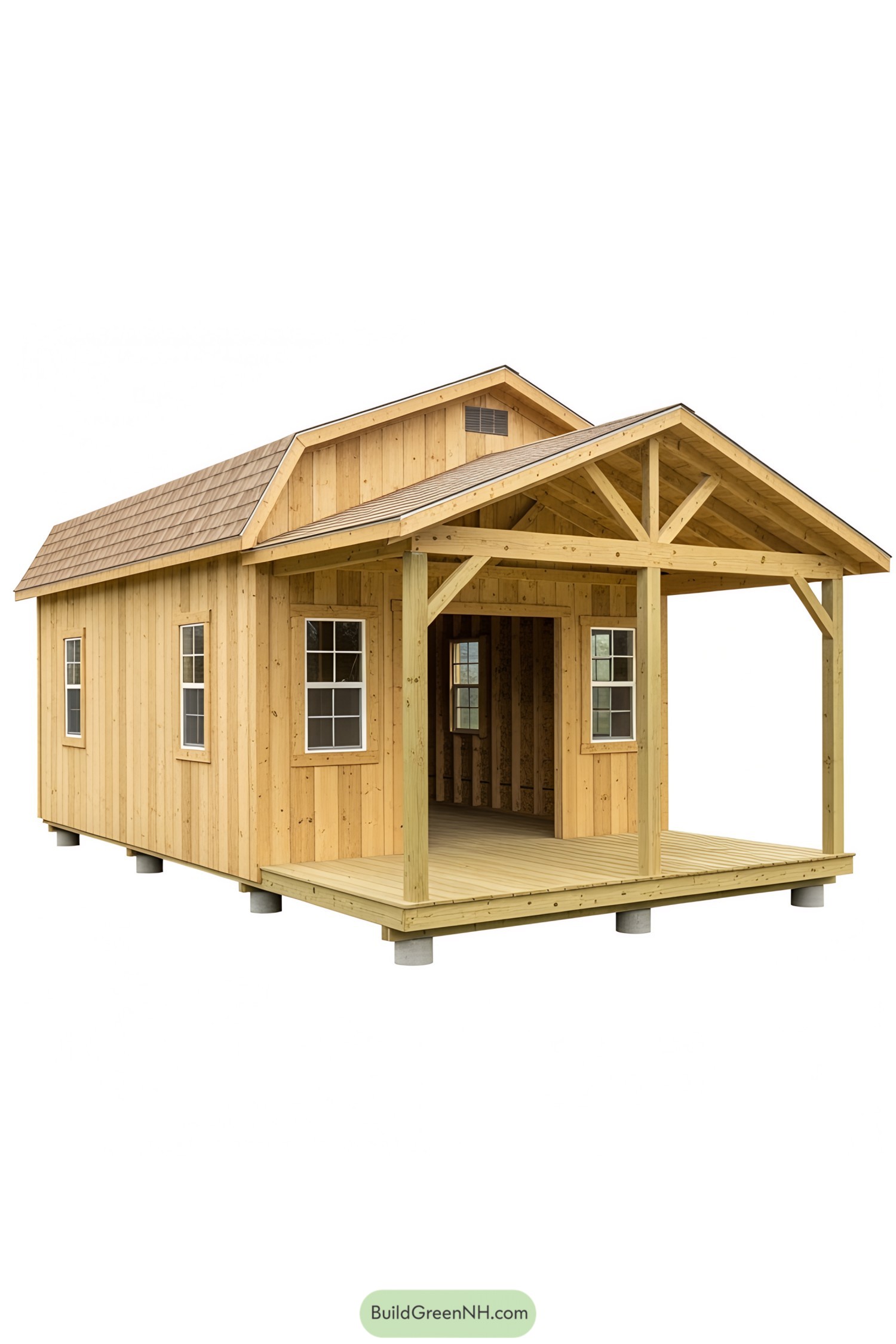 Small wooden shed with a front porch