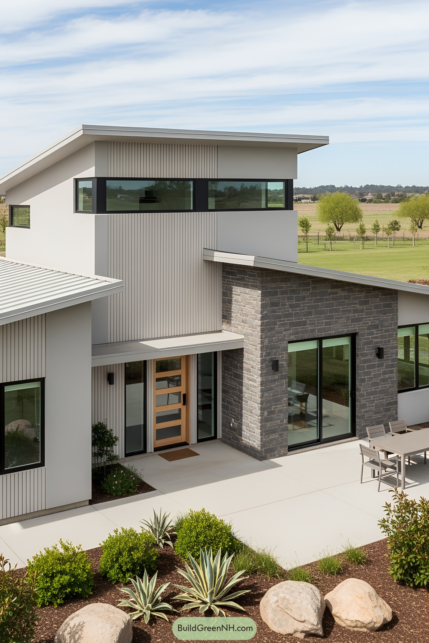 Modern house with large windows and sleek design