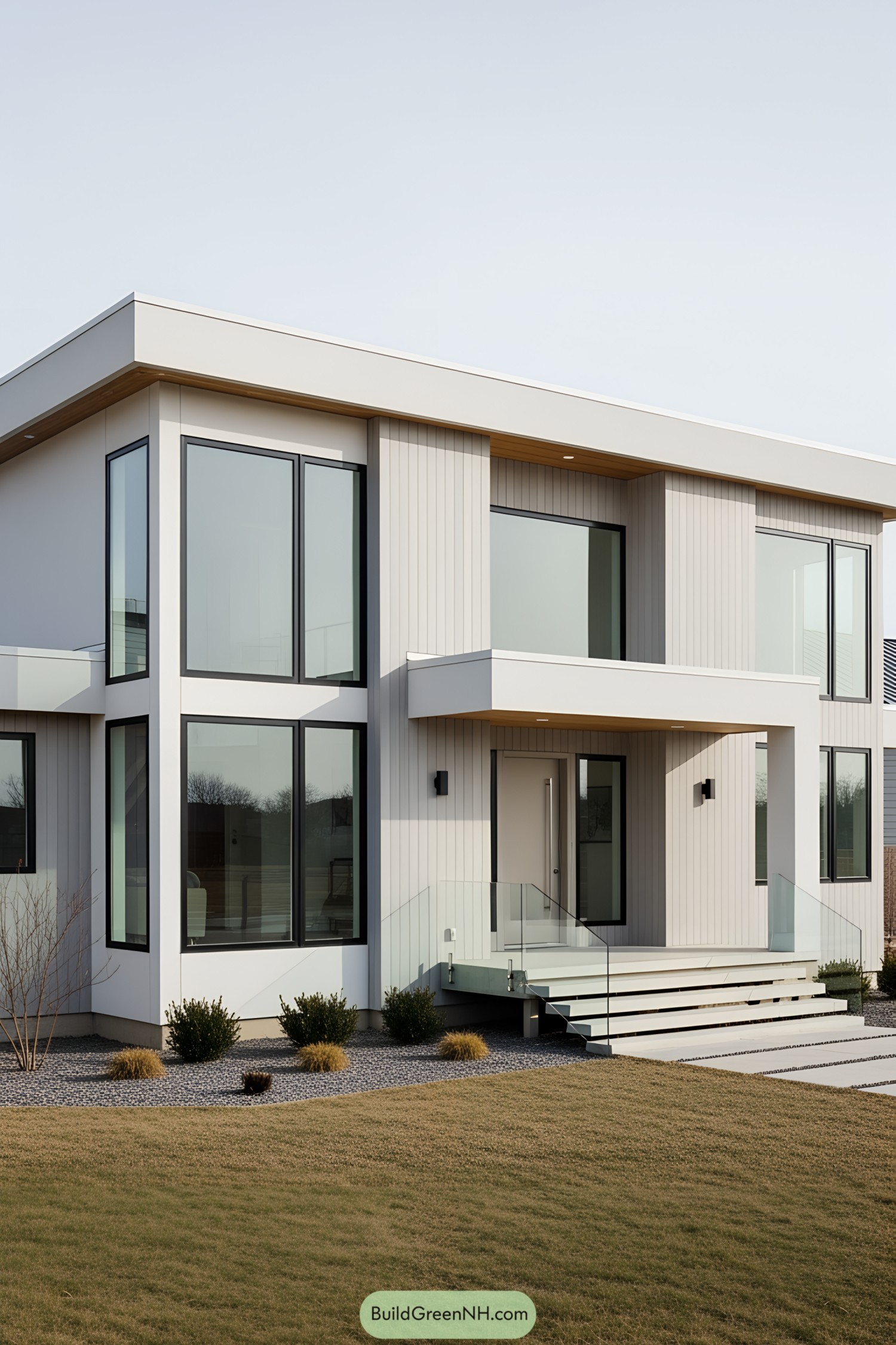 Modern house with large windows and sleek lines