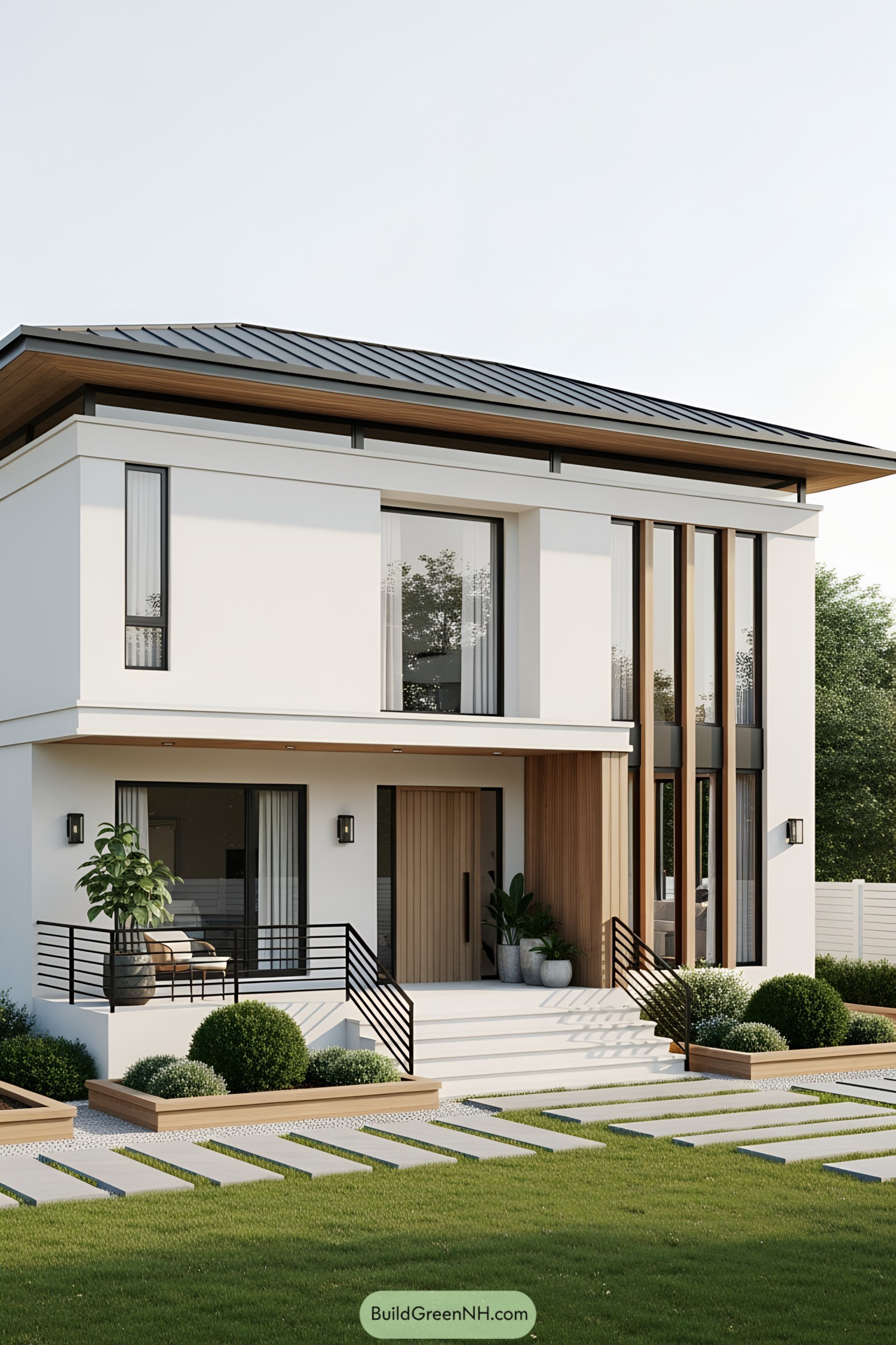 Modern house with clean lines and greenery