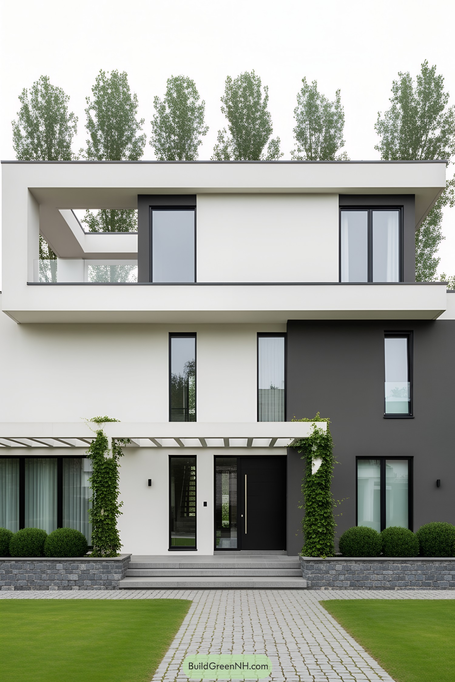 Modern house with clean lines and greenery