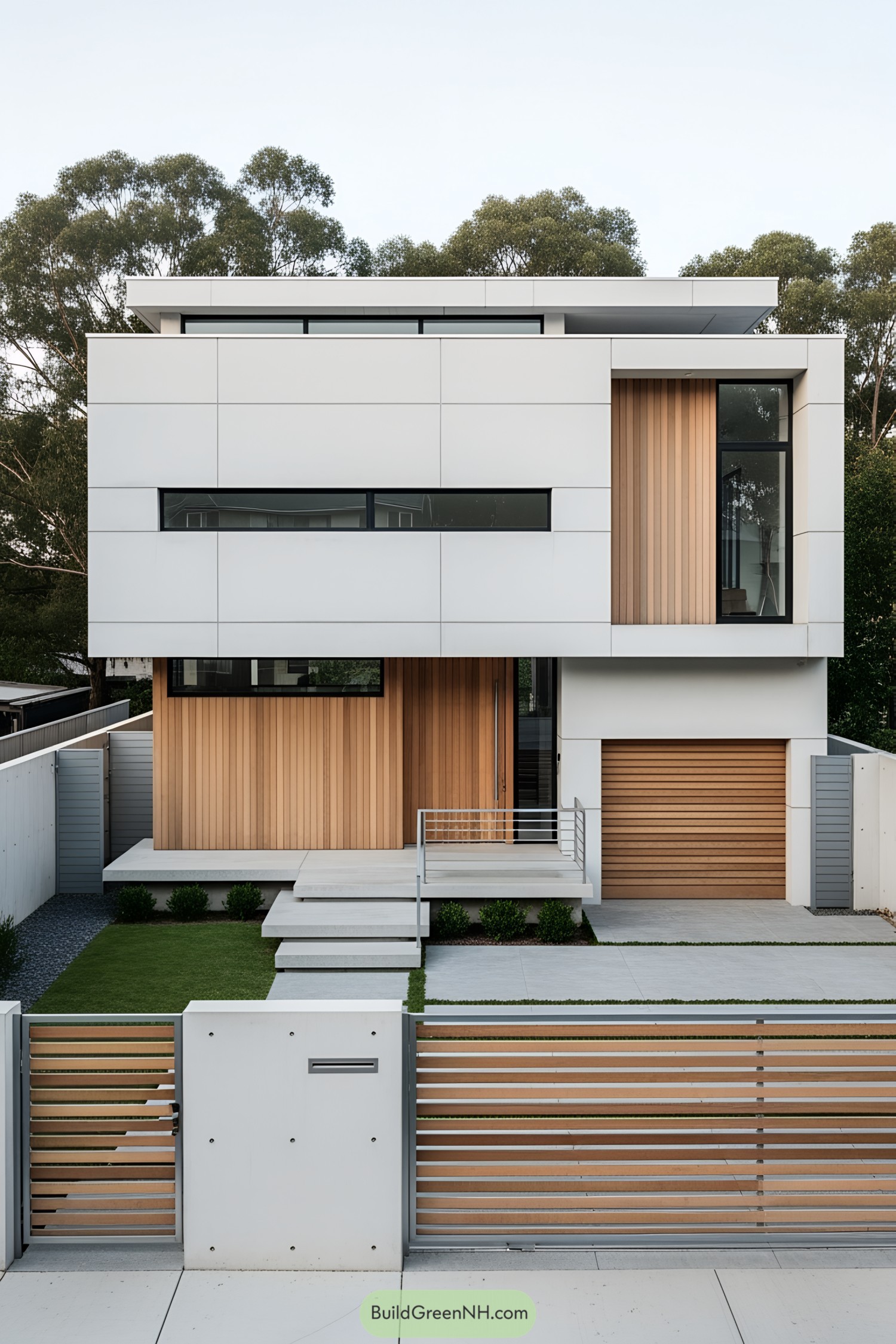 Modern house with wood accents and sleek design