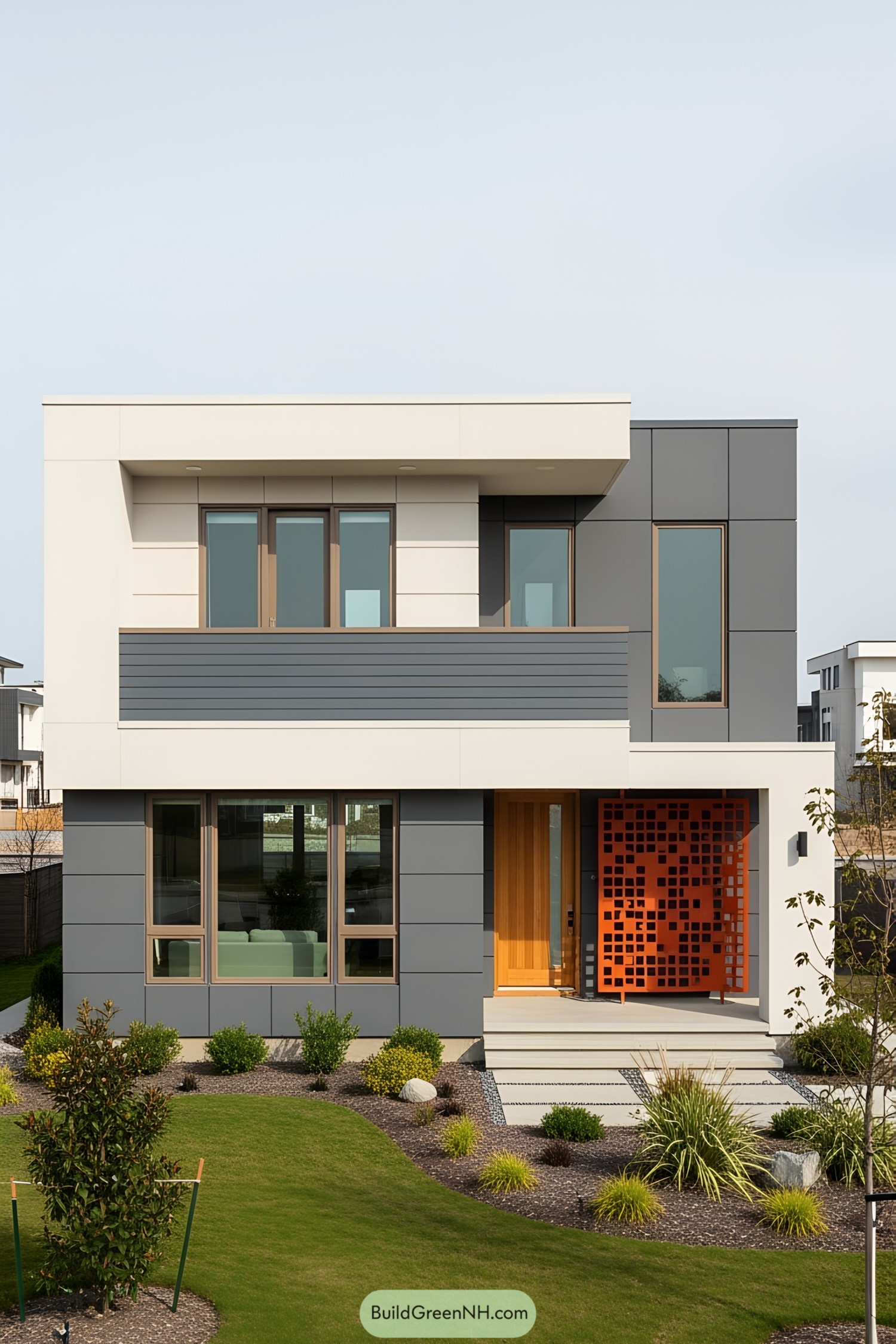 Modern house with clean lines and orange accents