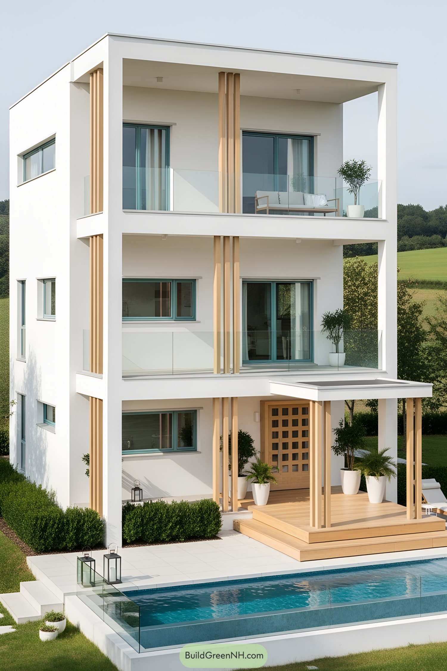 Modern multi-story house with a pool