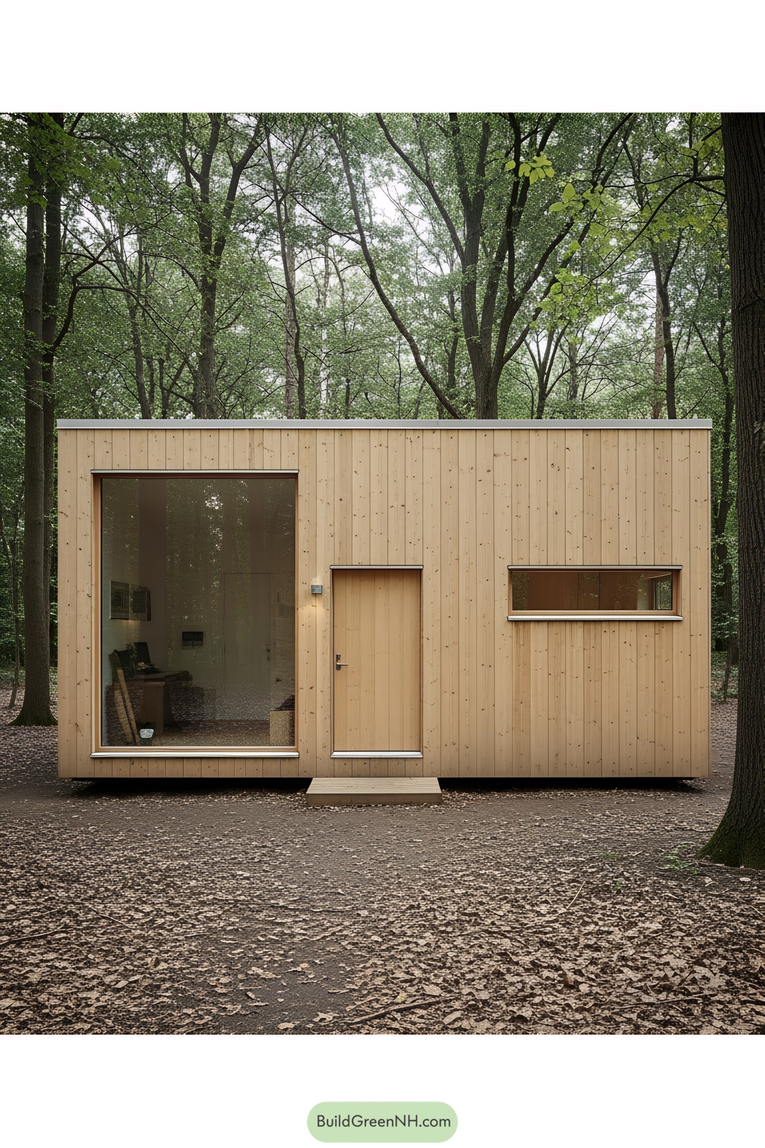 Compact wooden cabin in a forest