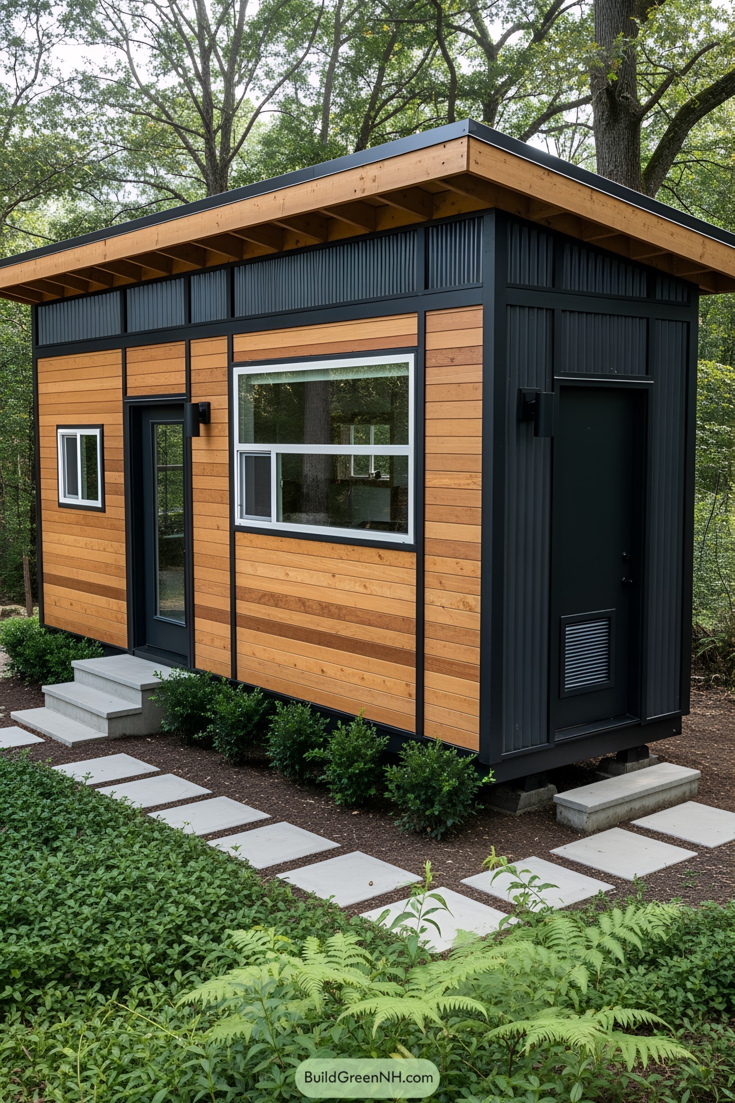 Small wooden tiny house with modern design