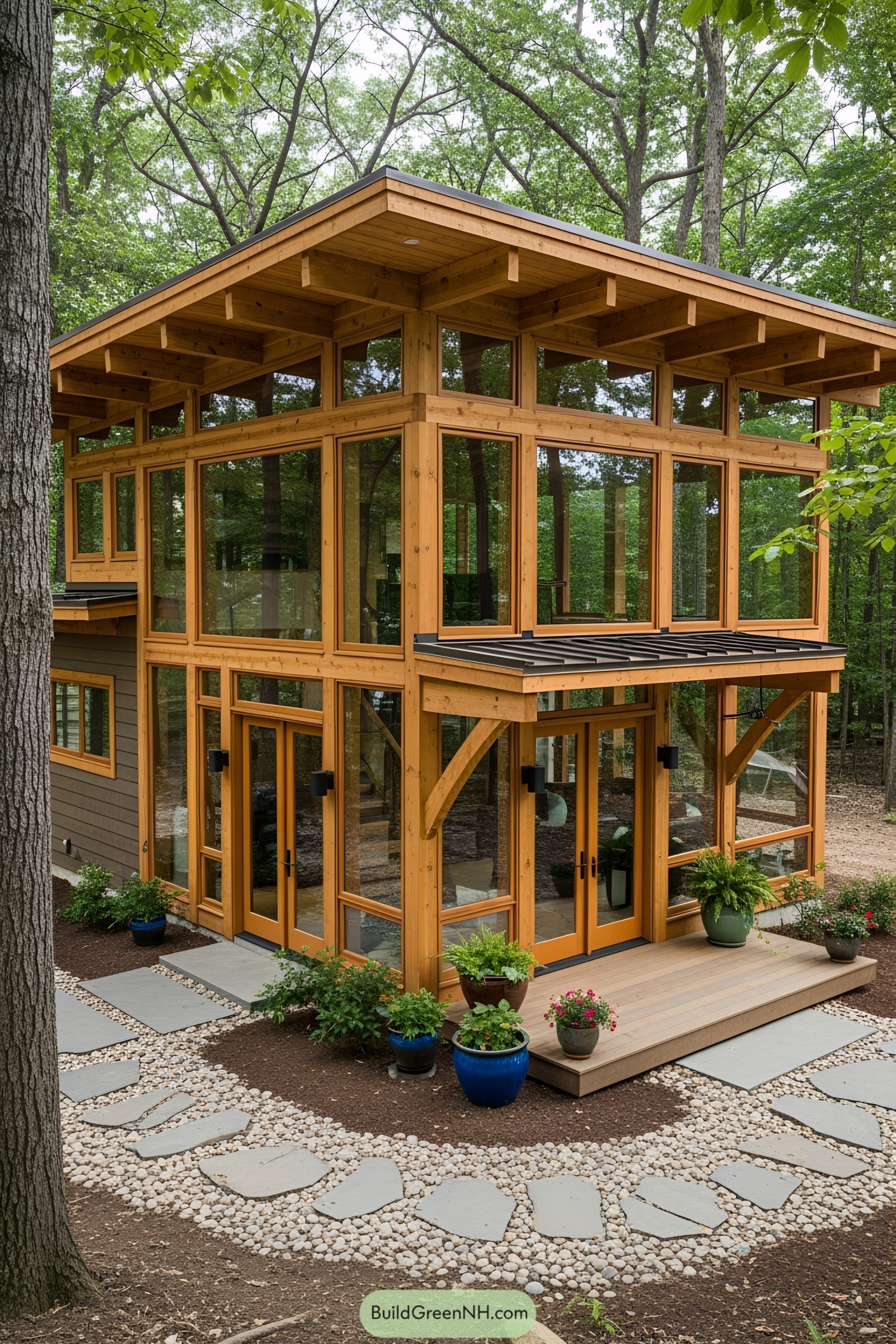 Compact house in the woods with large windows