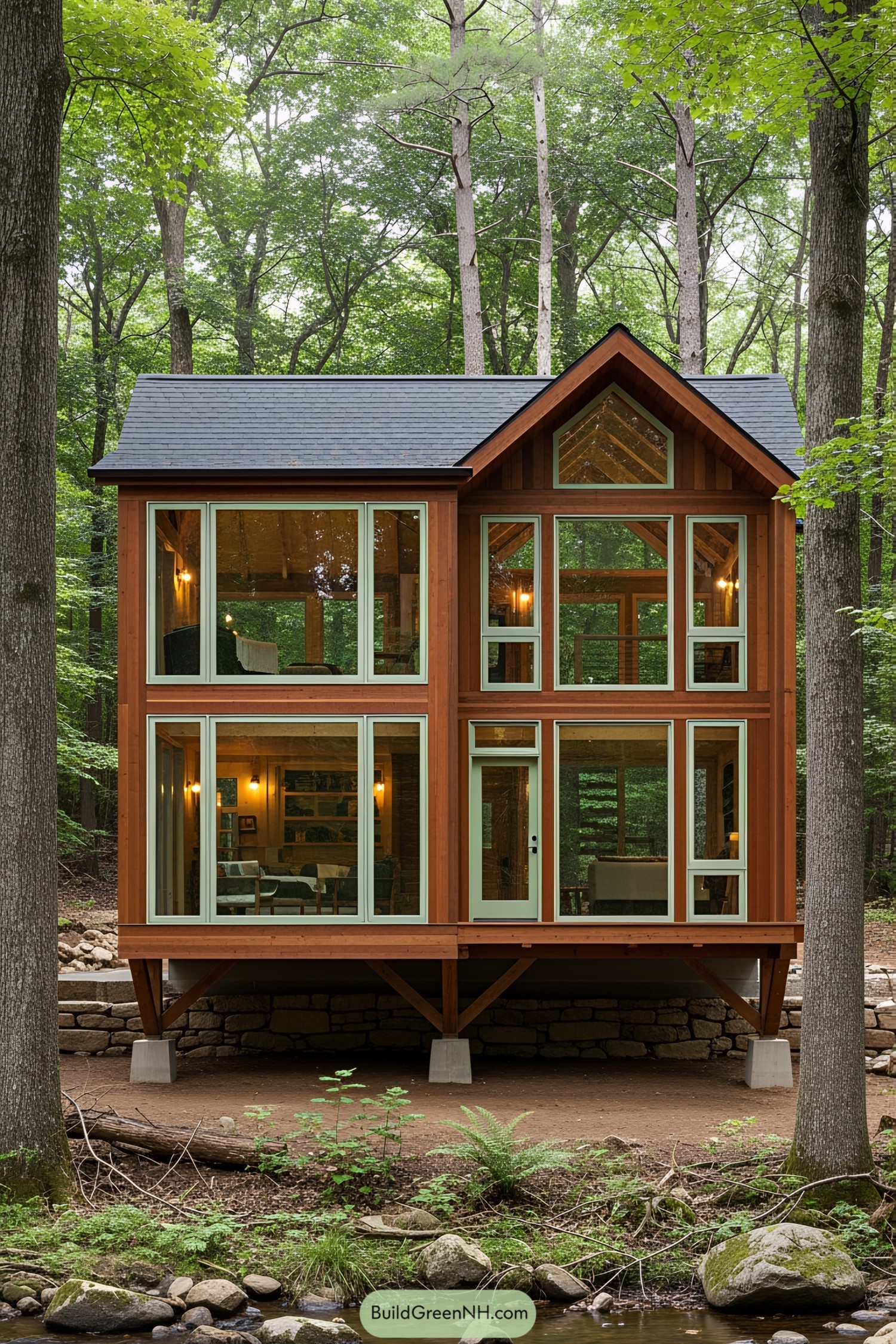 Small house amidst lush woodland setting