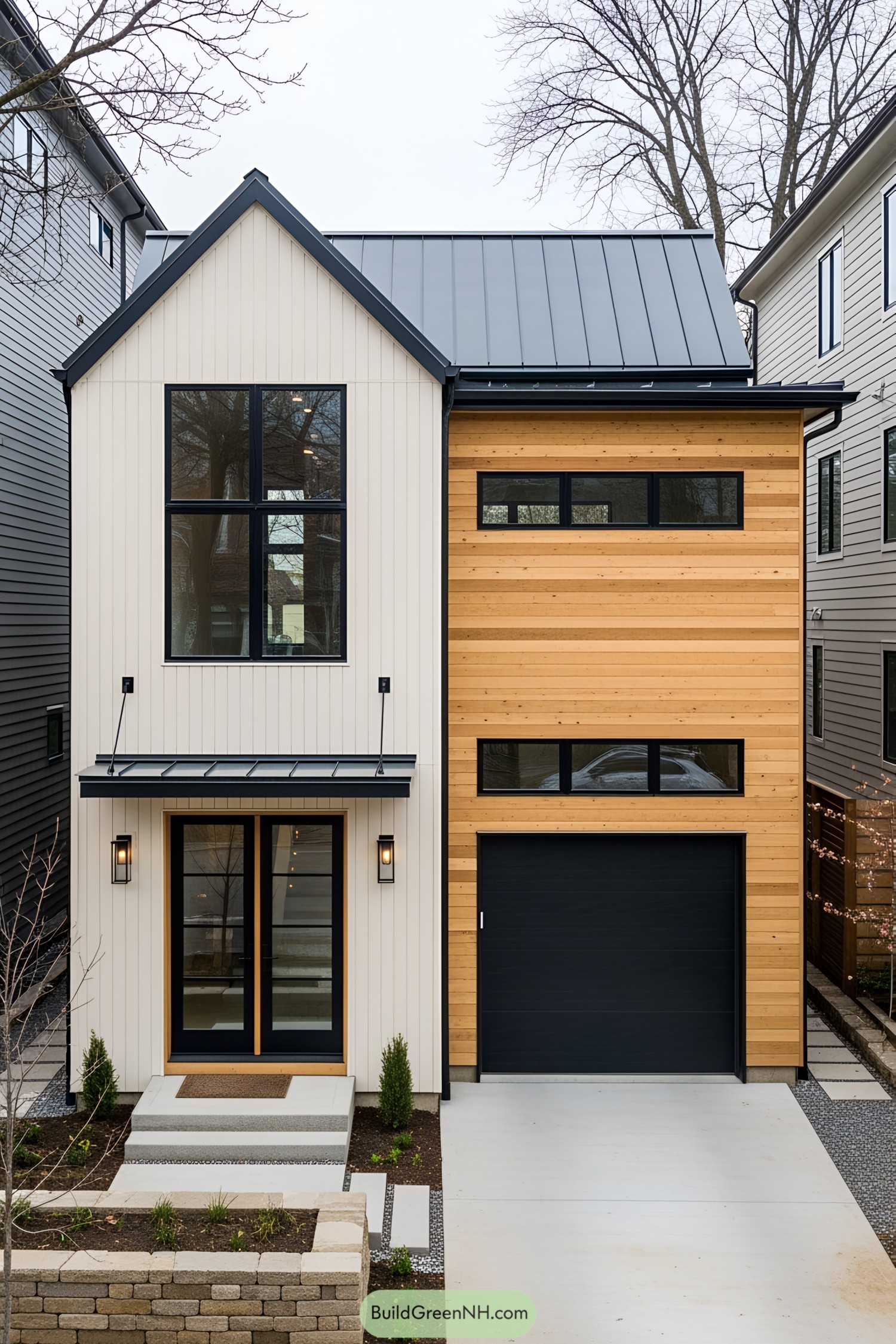 Modern small house with wooden and paneled exterior