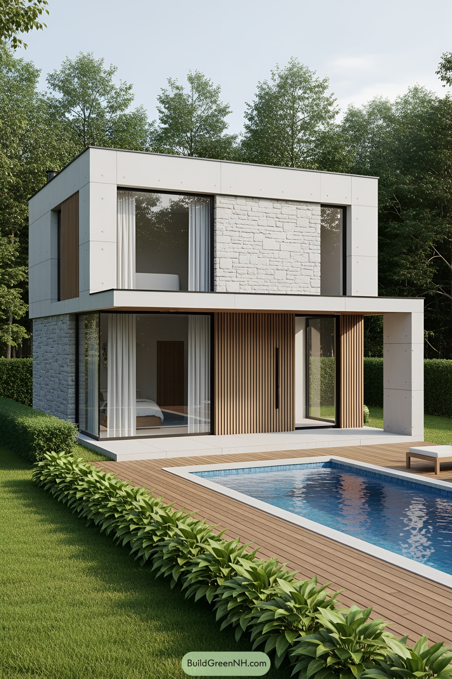 Small modern house with a pool in front