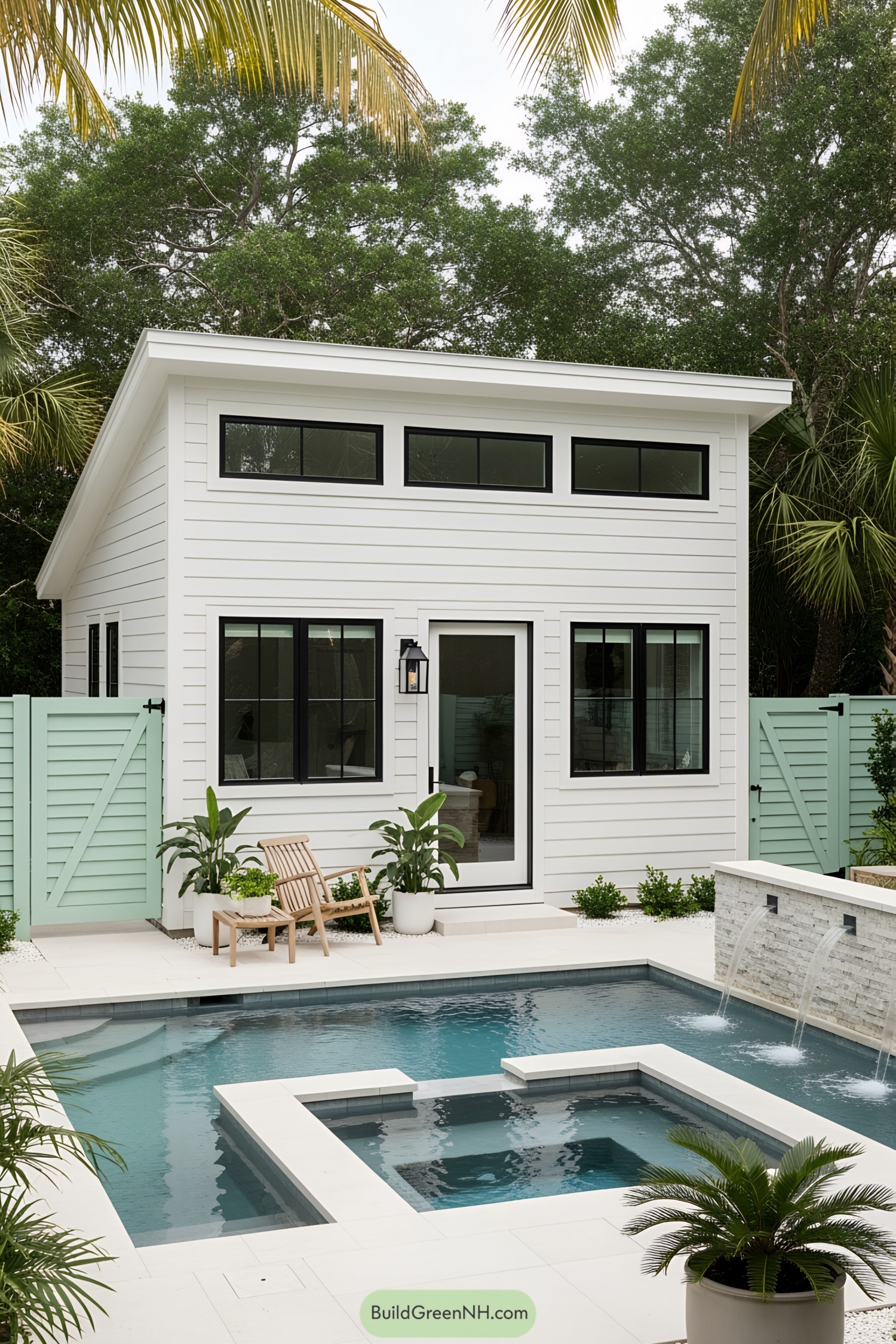 Compact home with sleek design and refreshing pool