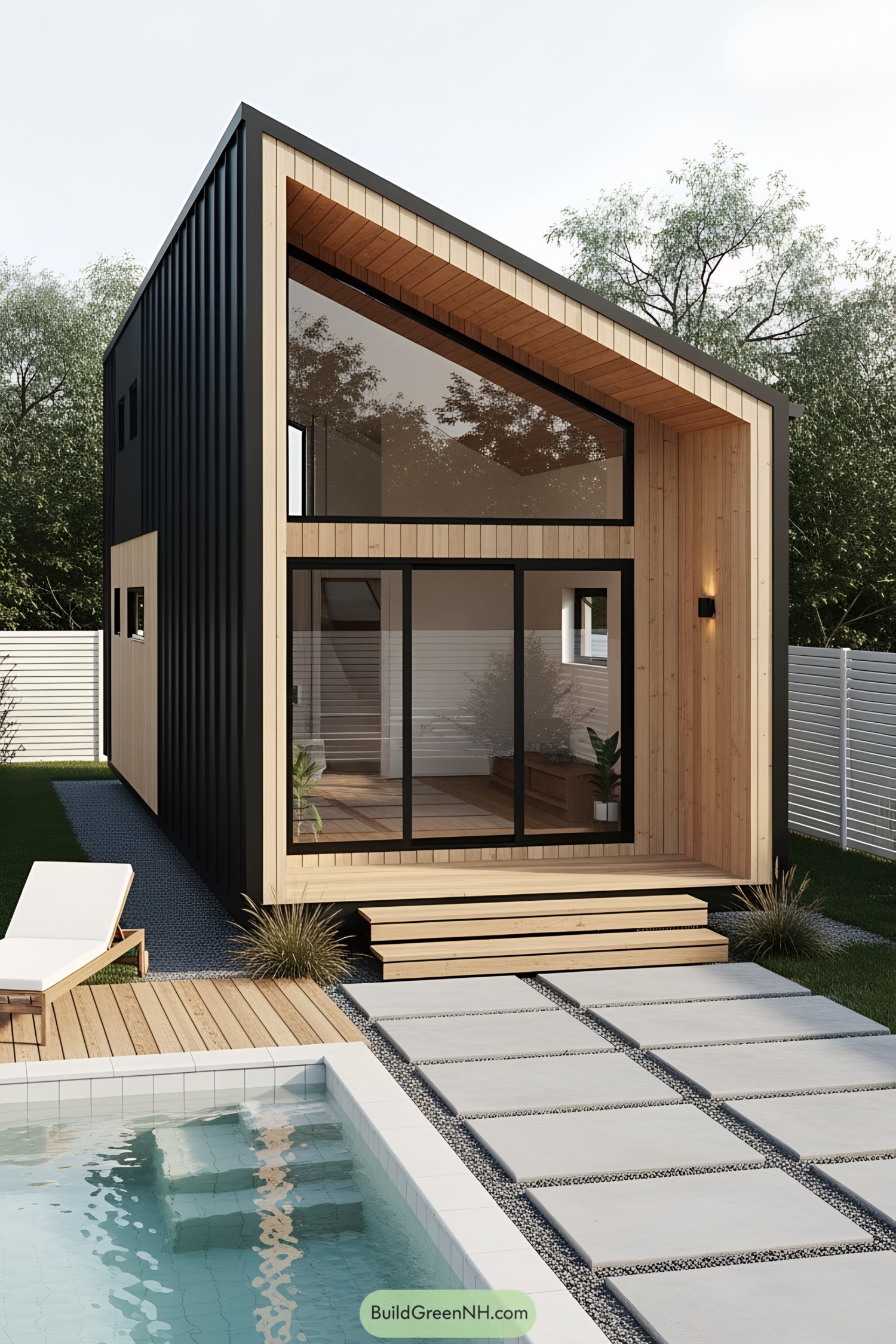 Small modern house with pool and deck