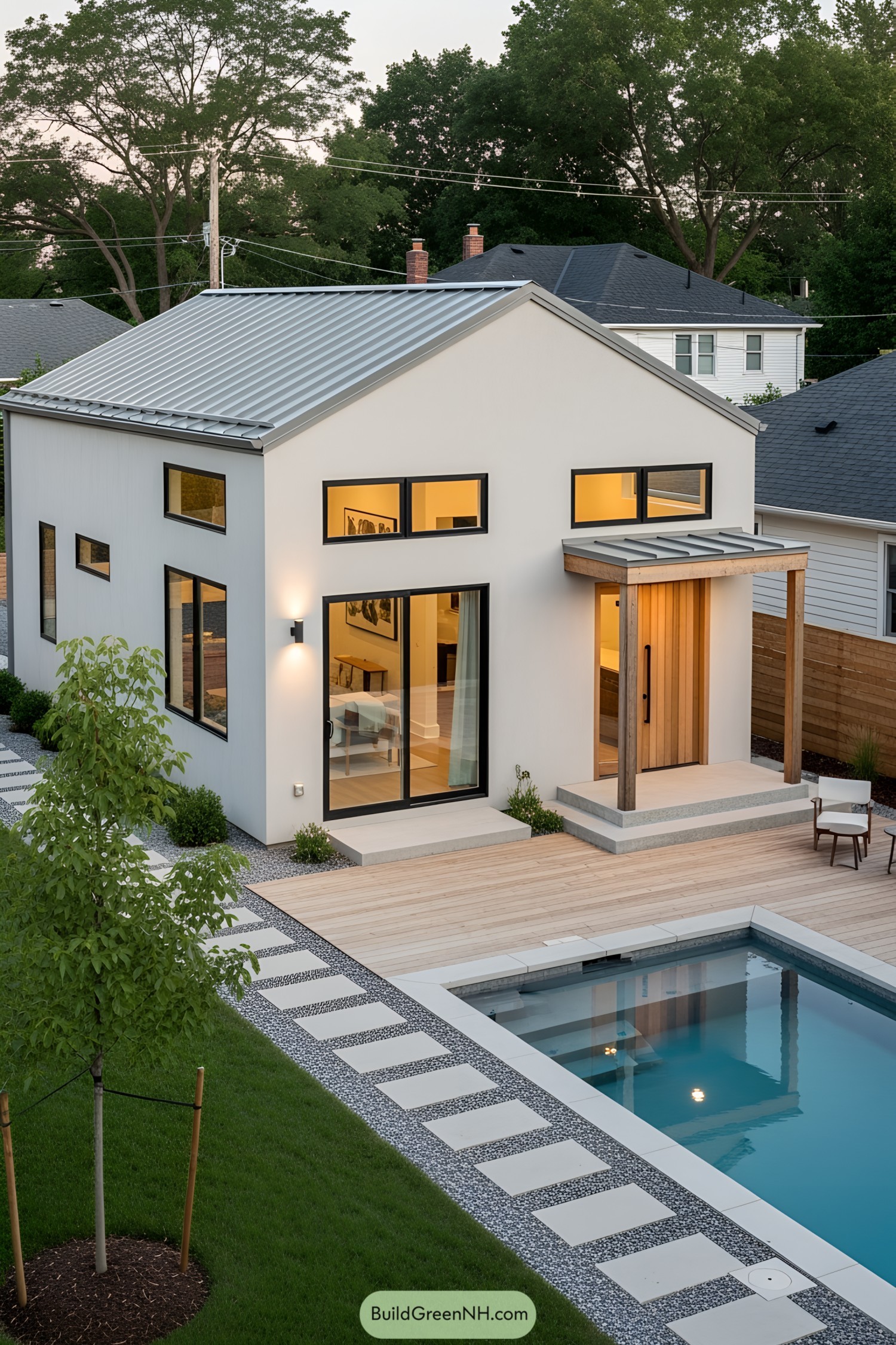 Minimalist small house with a modern poolside area