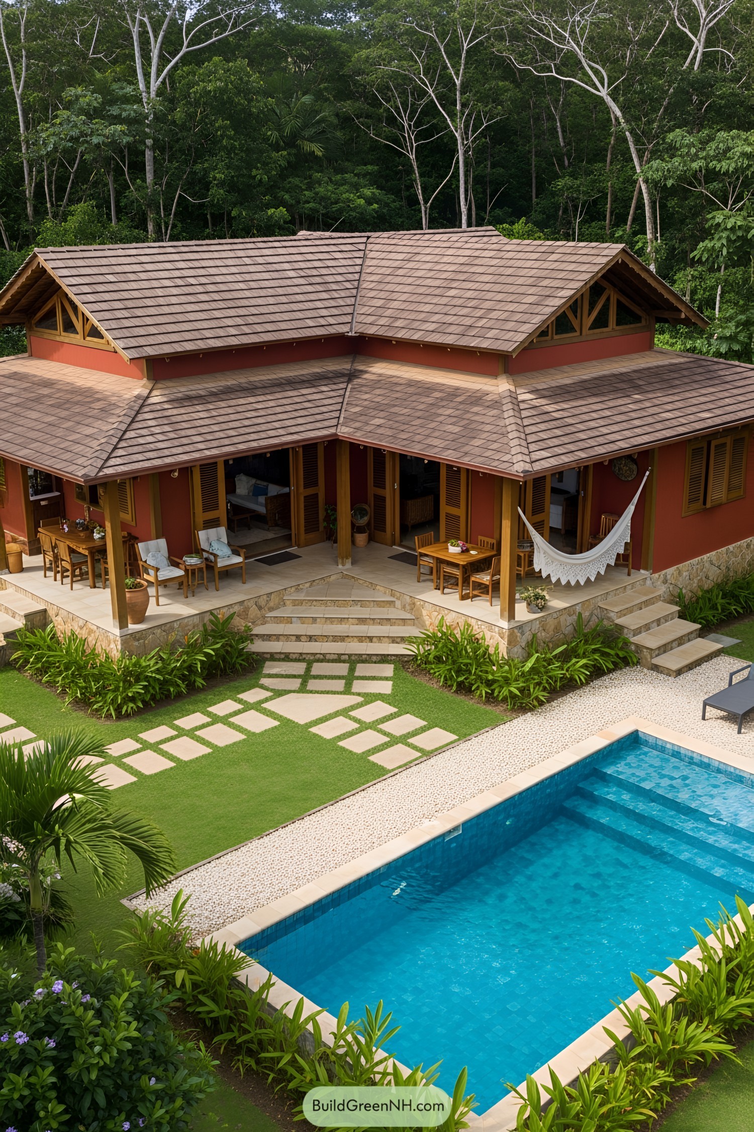 Charming house with a pool amidst lush greenery