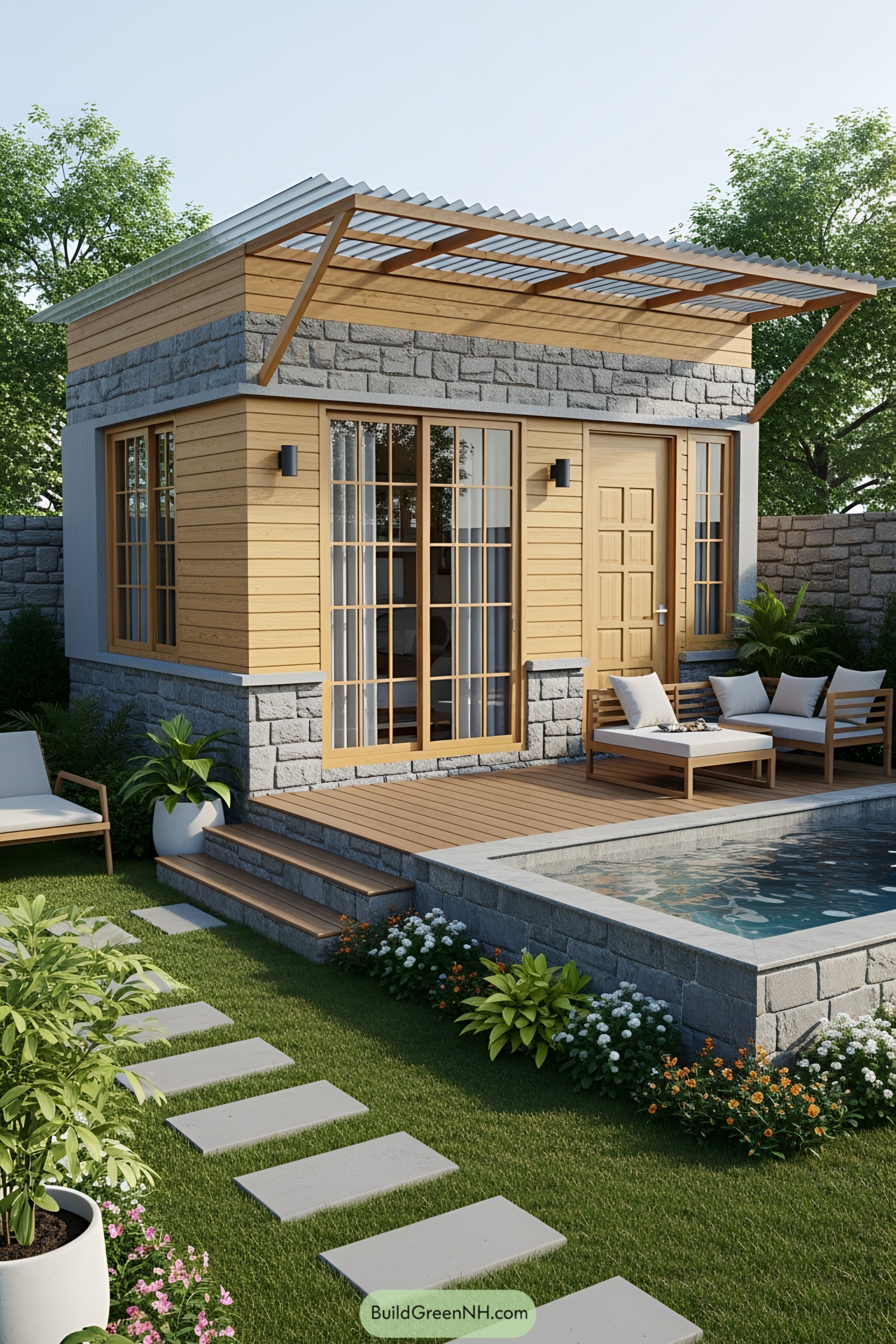 Small modern house with a pool