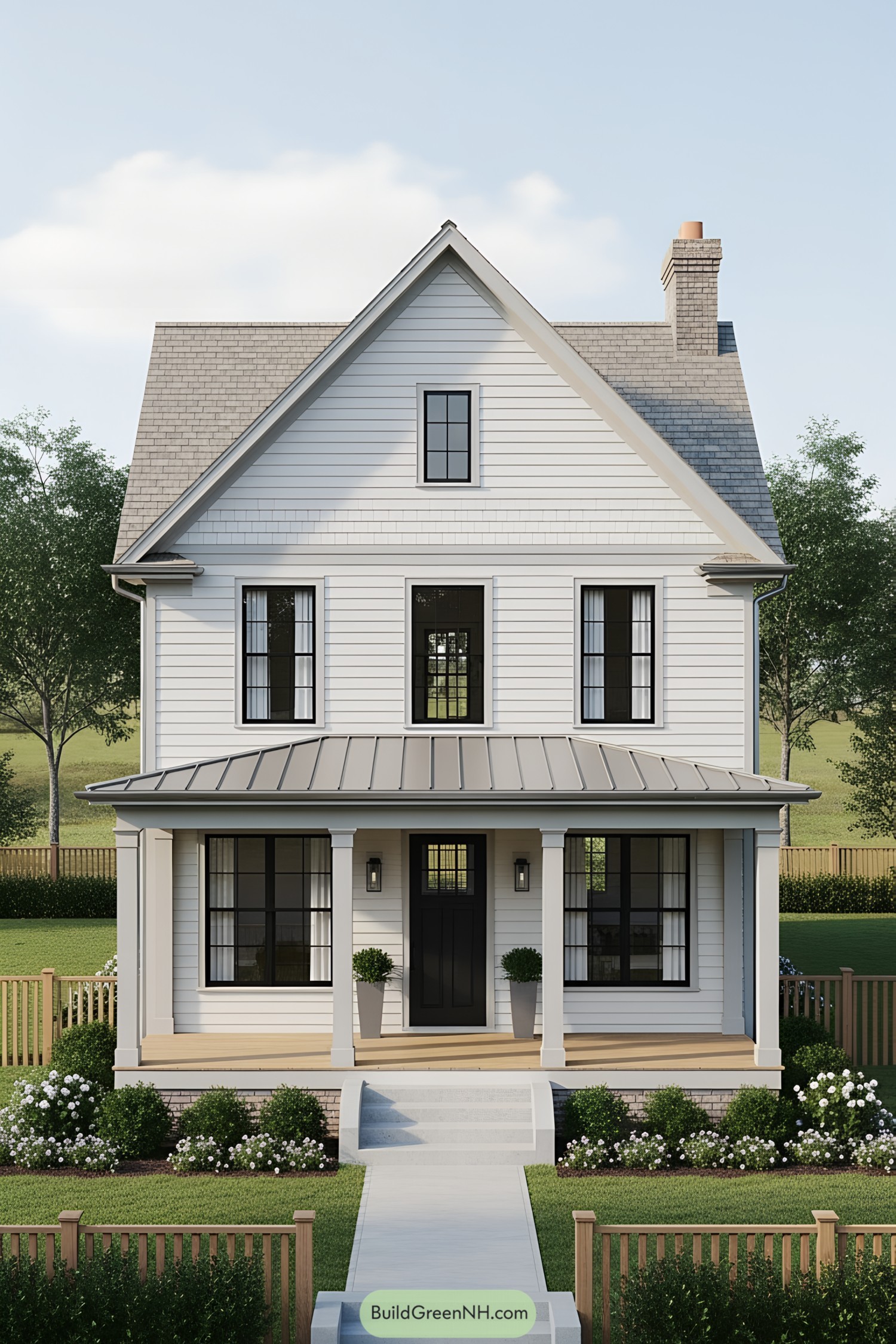Charming white traditional house with wooden accents