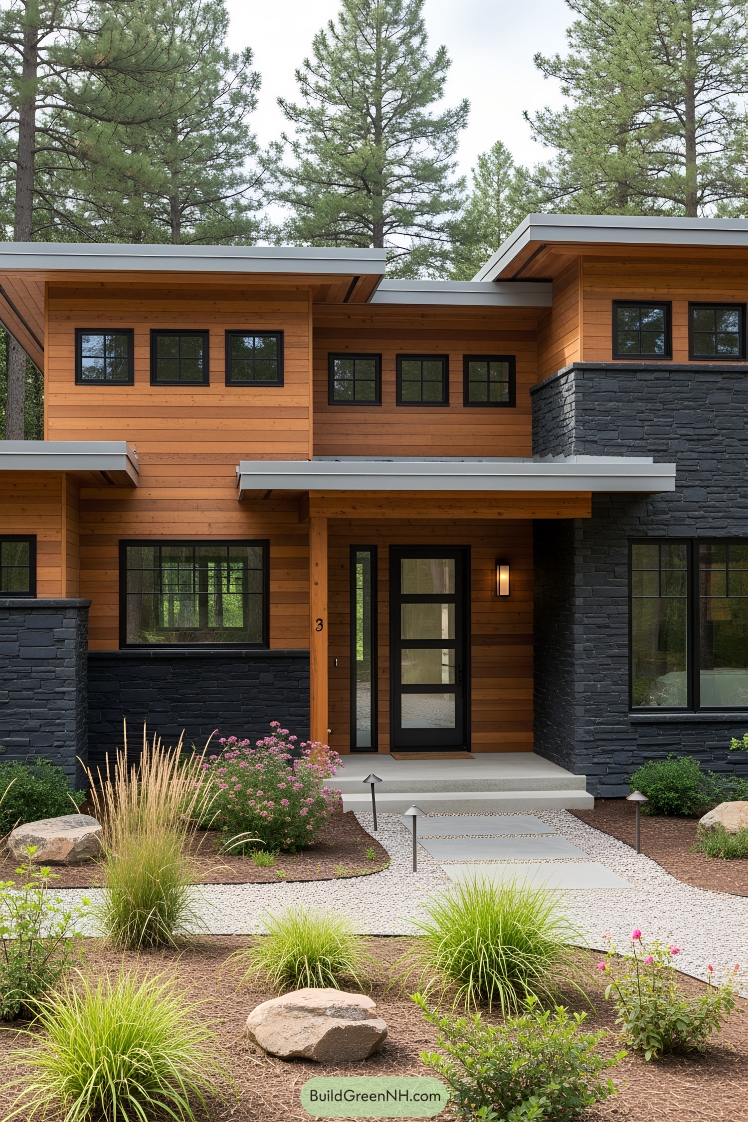 Modern house with wood and stone elements