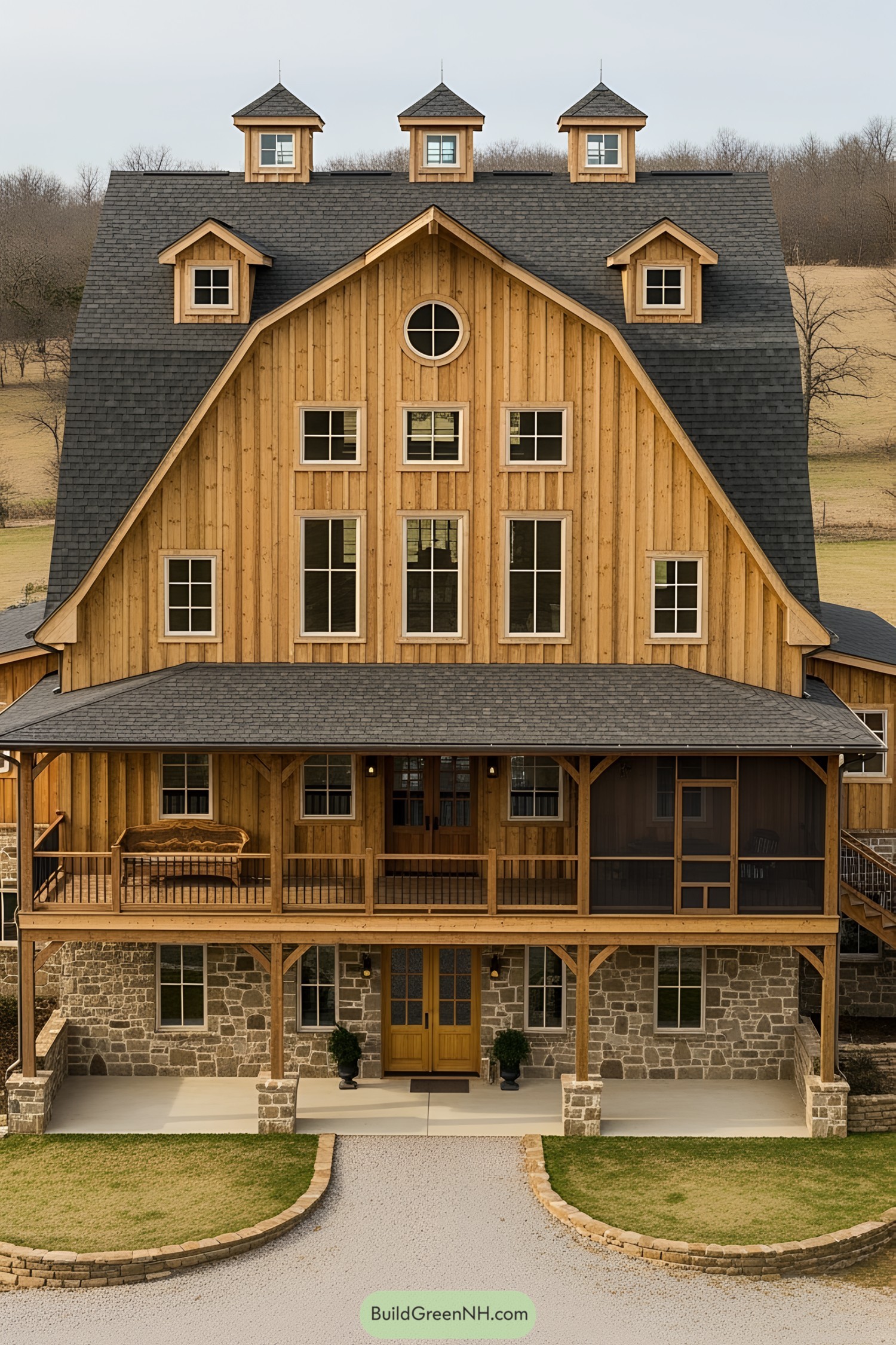 Barndominium with Stone and Wood Facade