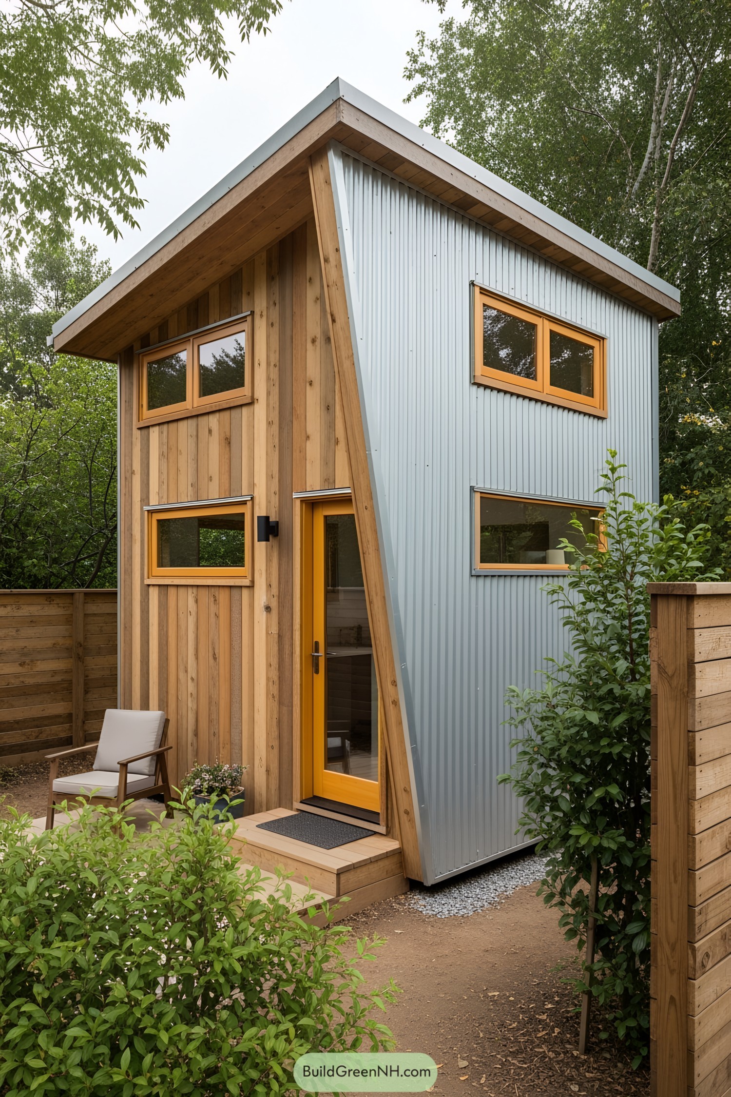 Compact mountain retreat with modern wooden and metal design