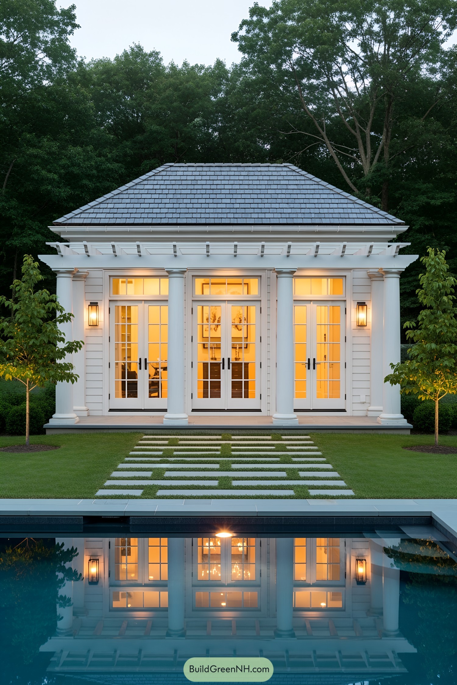 Charming small house near the pool with glowing lights