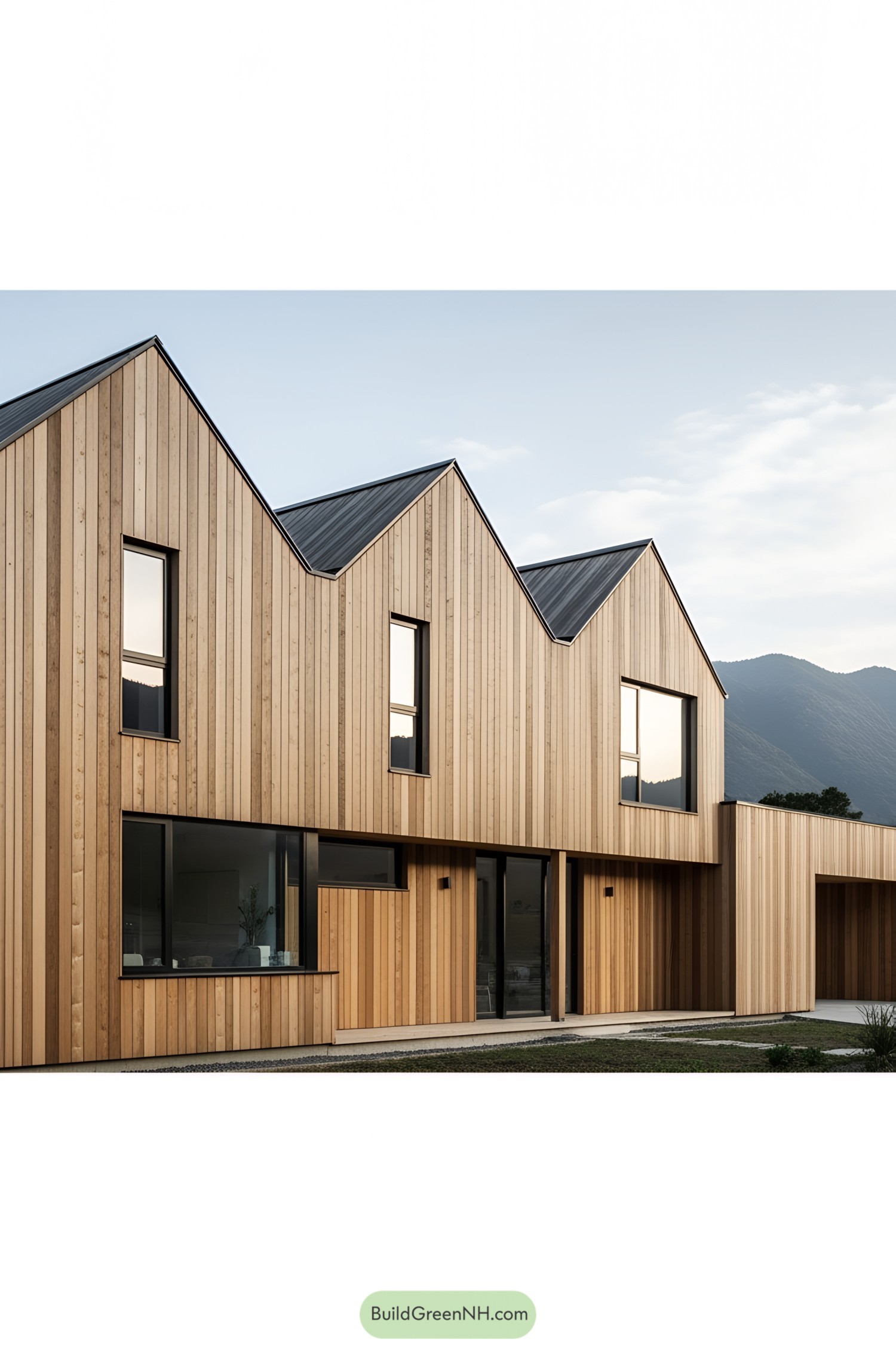 Modern wooden house with a peaked roof