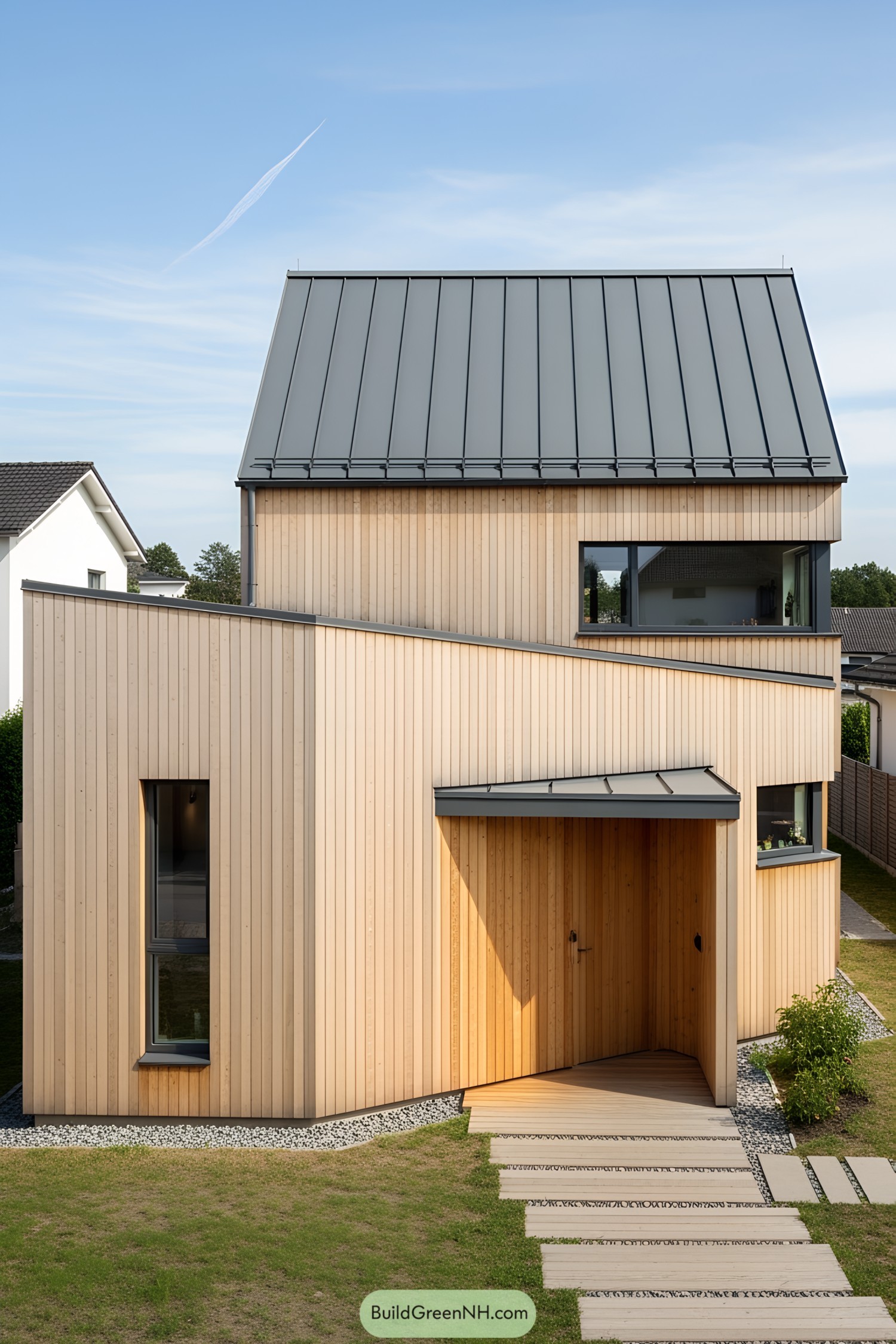 Contemporary house with wooden facade and sleek design