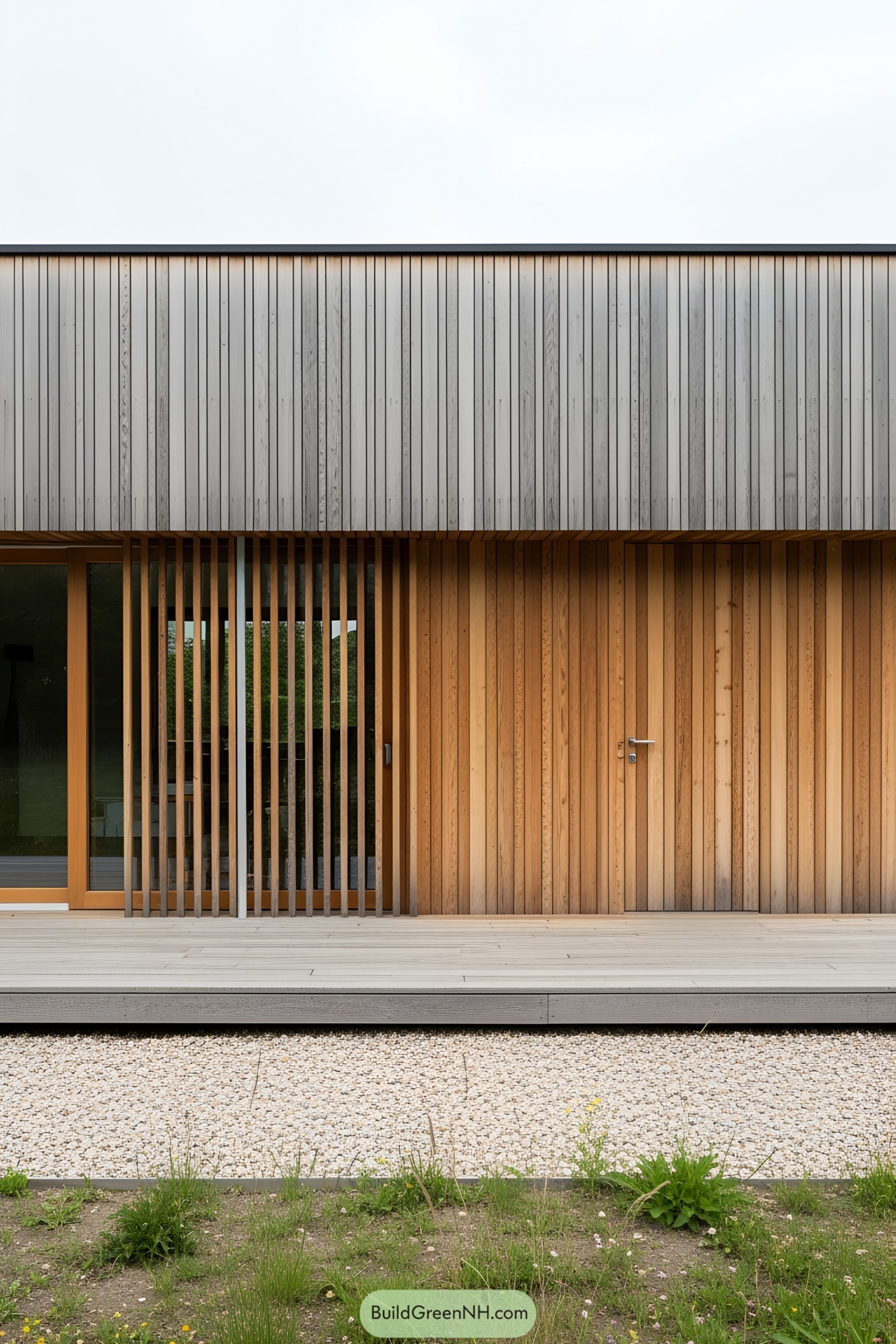 Contemporary wooden facade with vertical panels