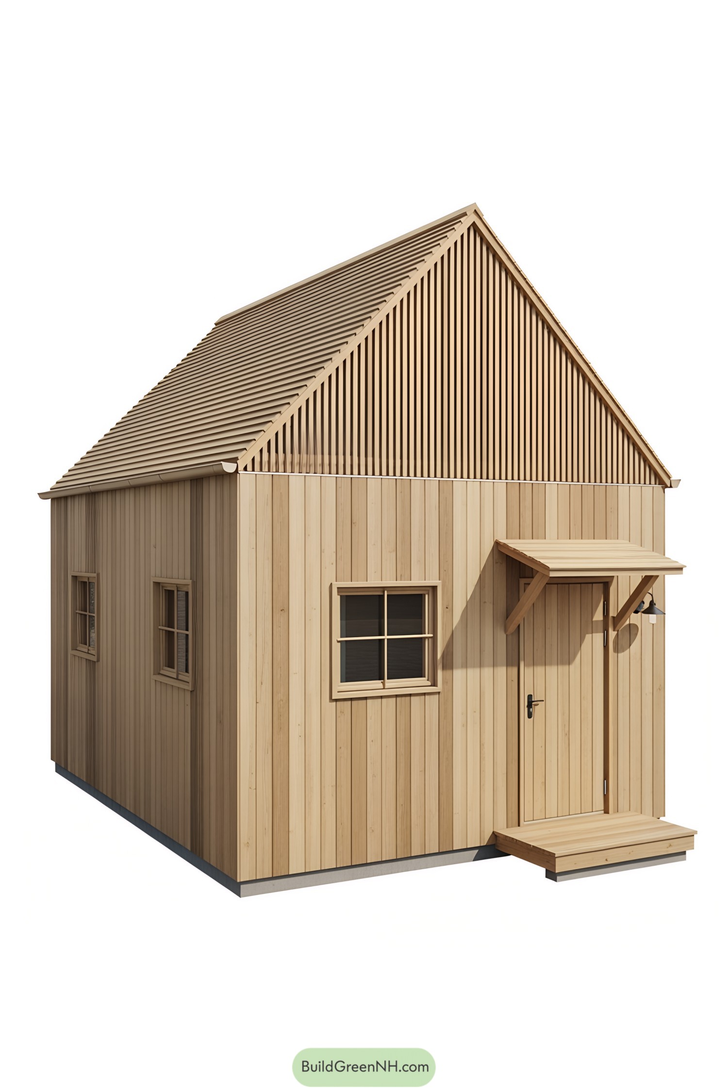 Small wooden house with a sloped roof and minimalistic design