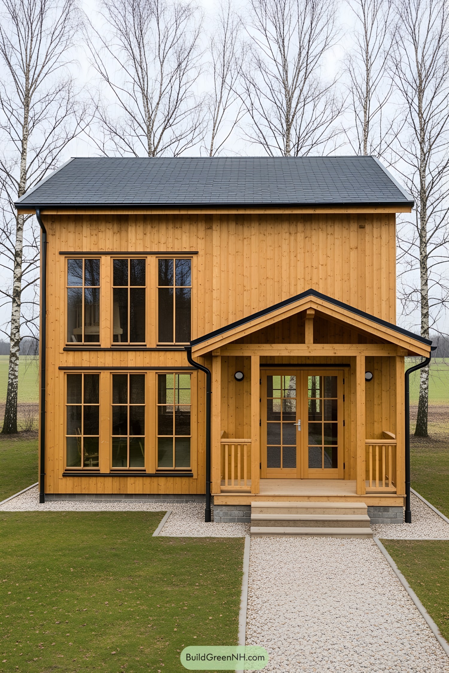 Quaint wooden house in open landscape