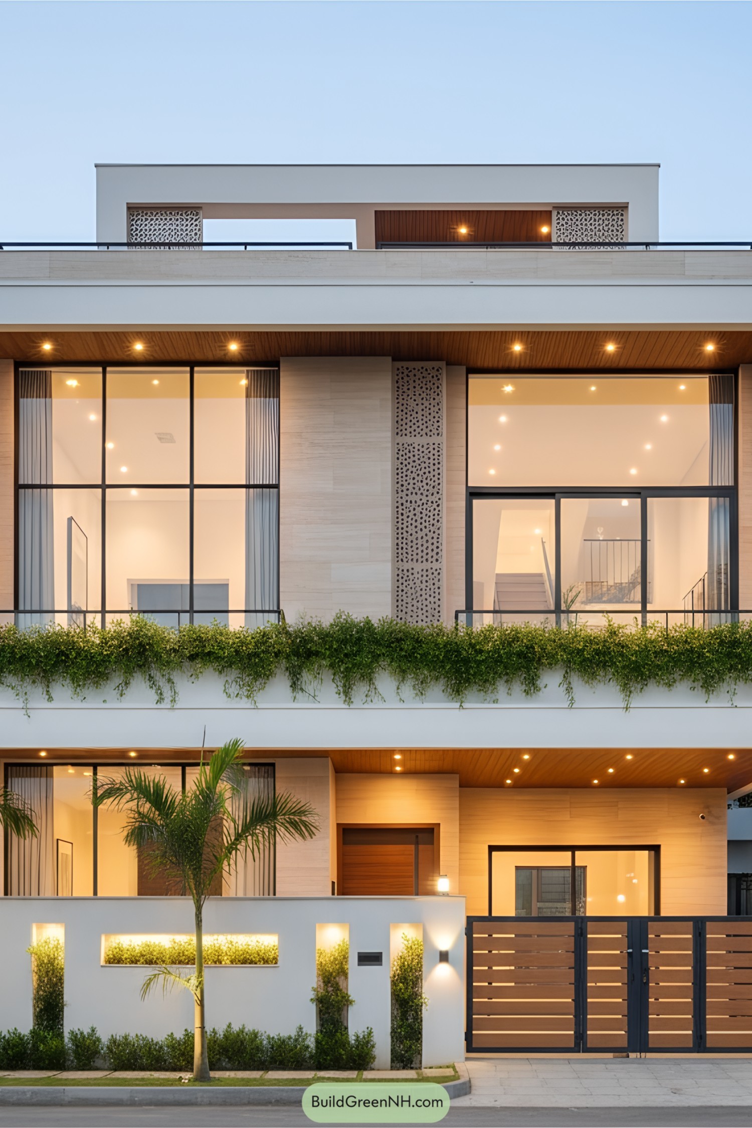 Modern bungalow with sleek design and greenery