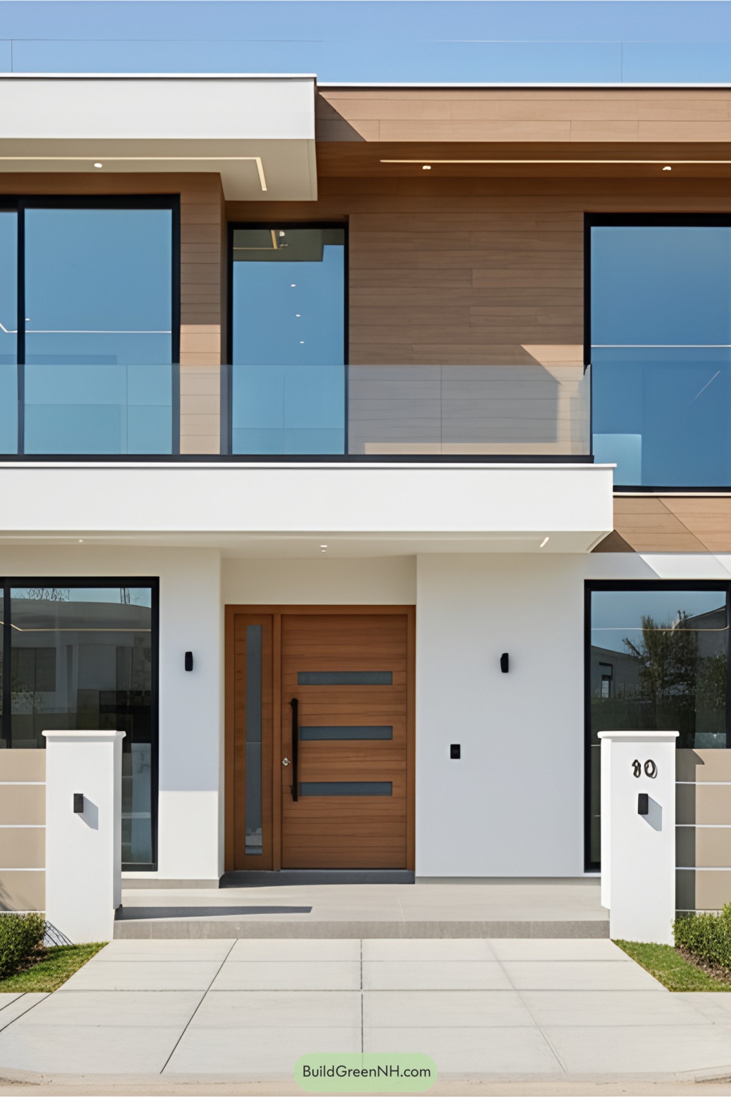 Modern three-story bungalow with wooden accents