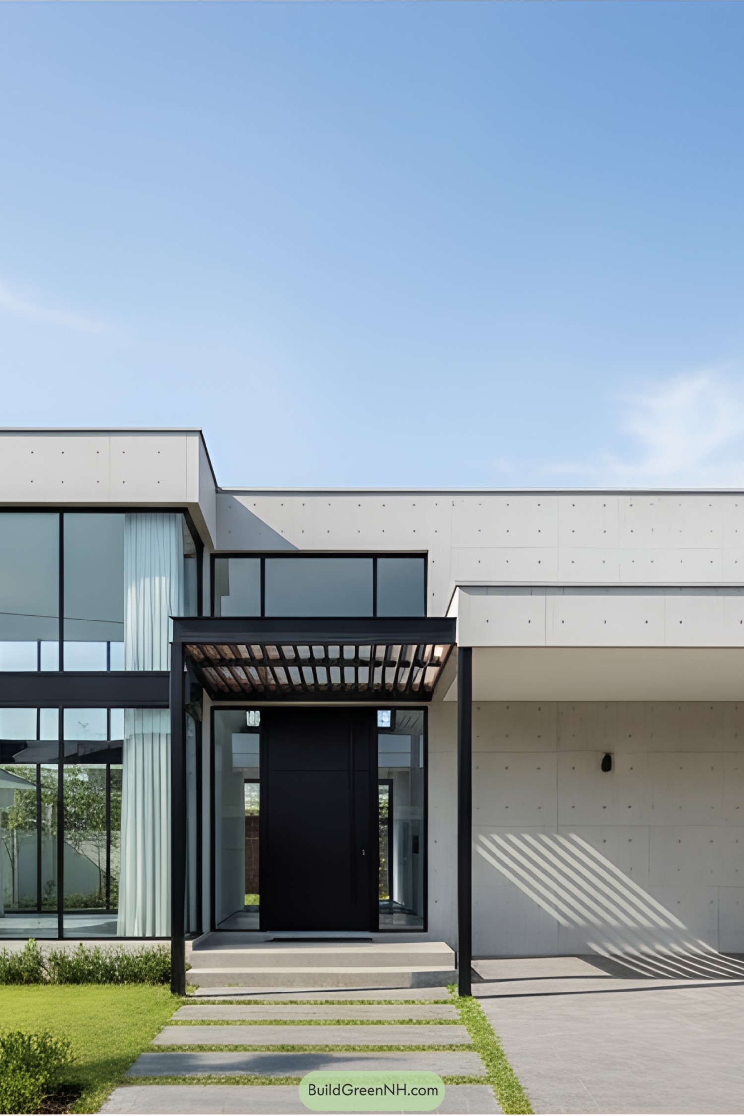 Modern bungalow with minimalist architecture and glass features