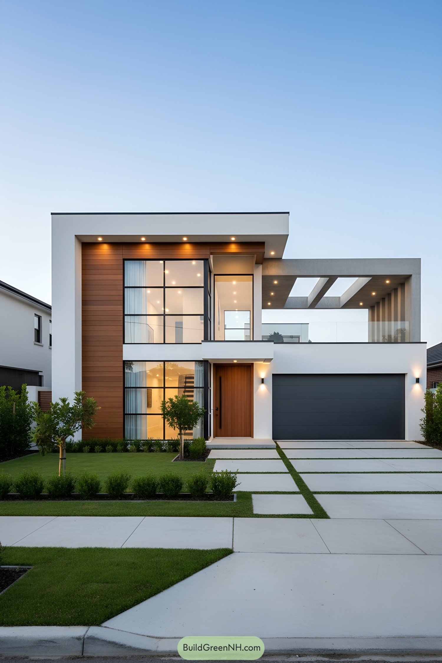 Modern two-story bungalow with large glass façade
