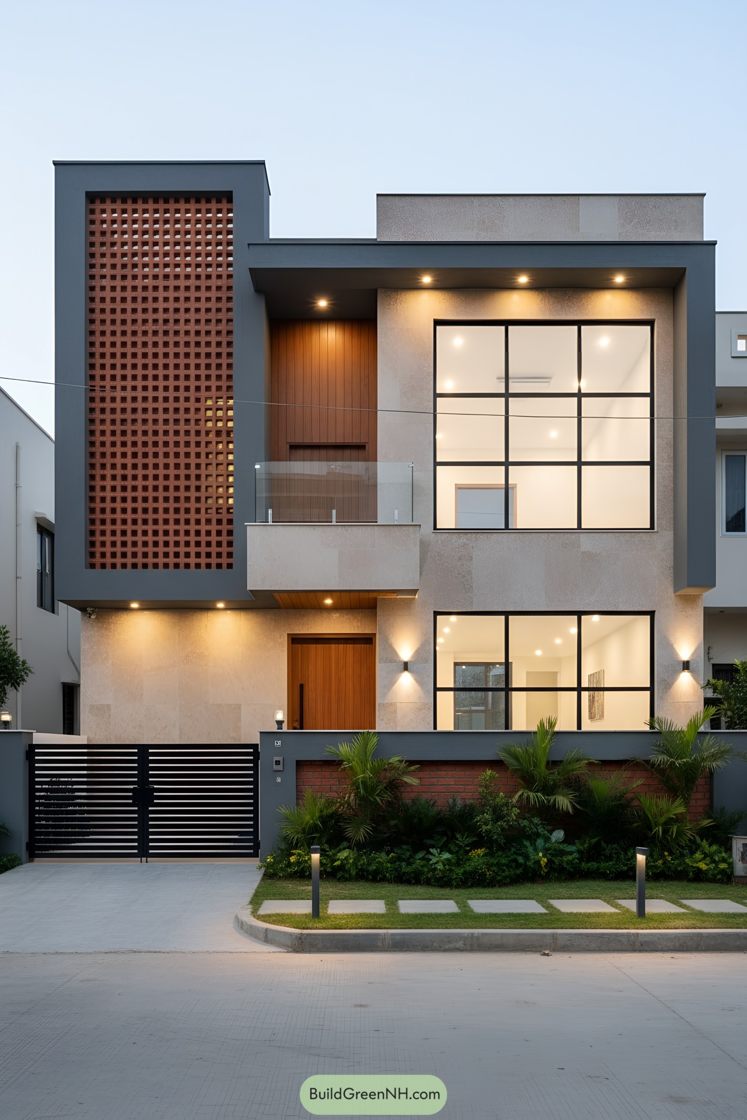 Modern bungalow with large windows and sleek design